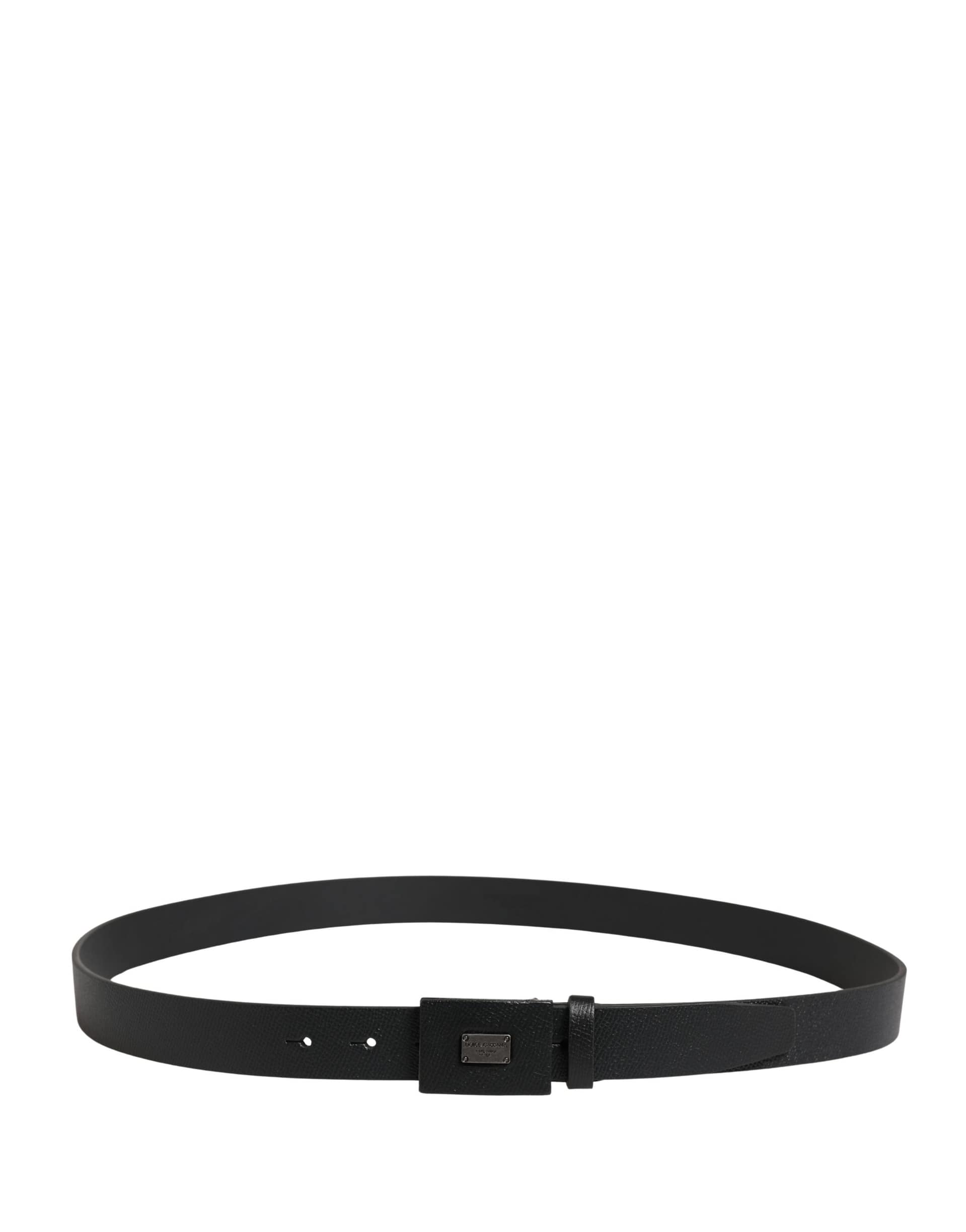 Dolce & Gabbana Men Black Calfskin Leather Square Buckle Belt - Image 3