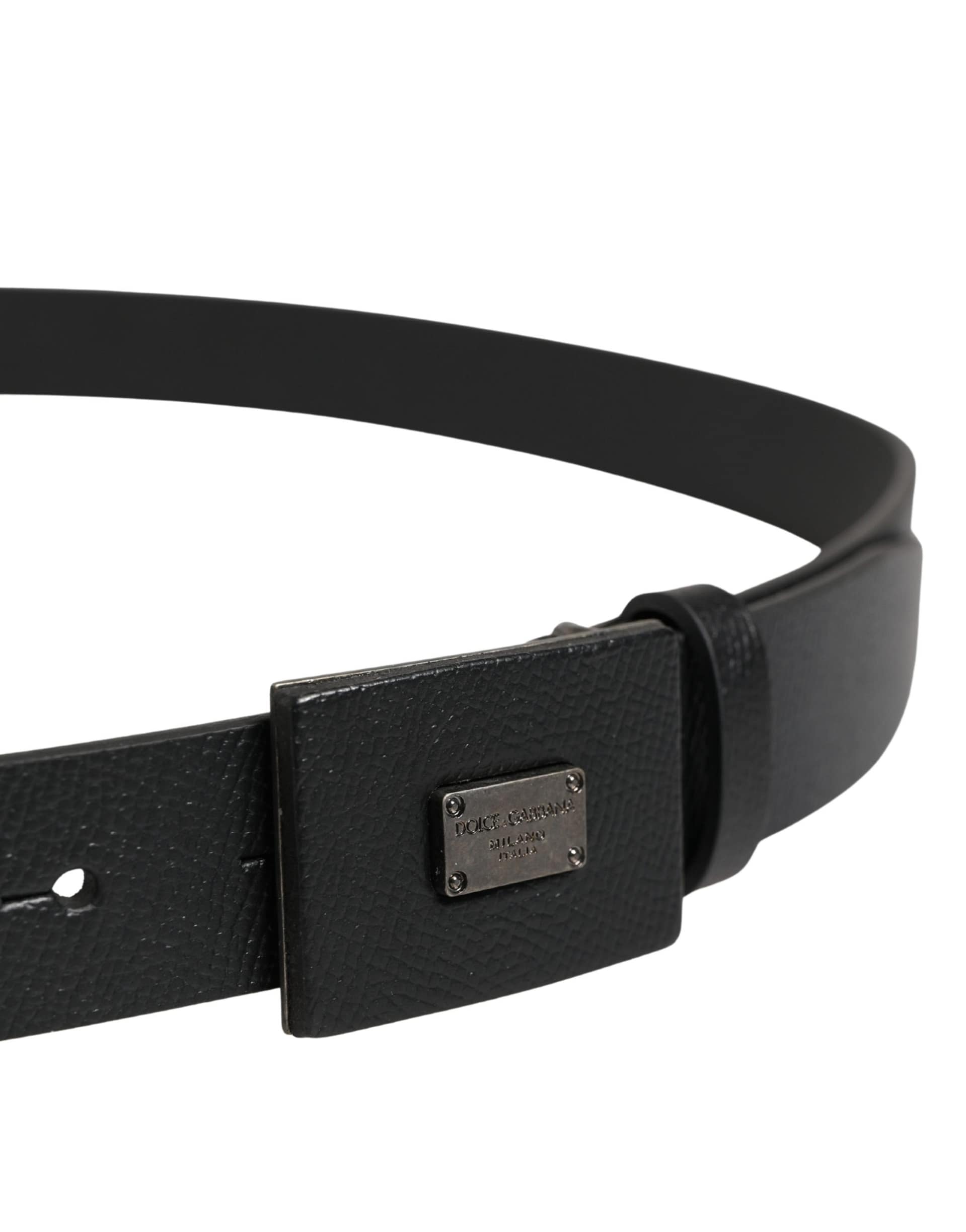 Dolce & Gabbana Men Black Calfskin Leather Square Buckle Belt - Image 4