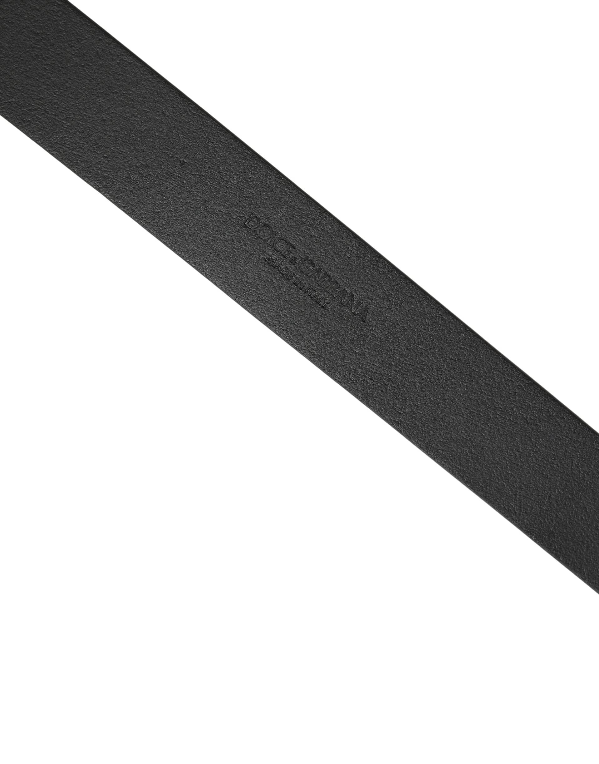 Dolce & Gabbana Men Black Calfskin Leather Square Buckle Belt - Image 6