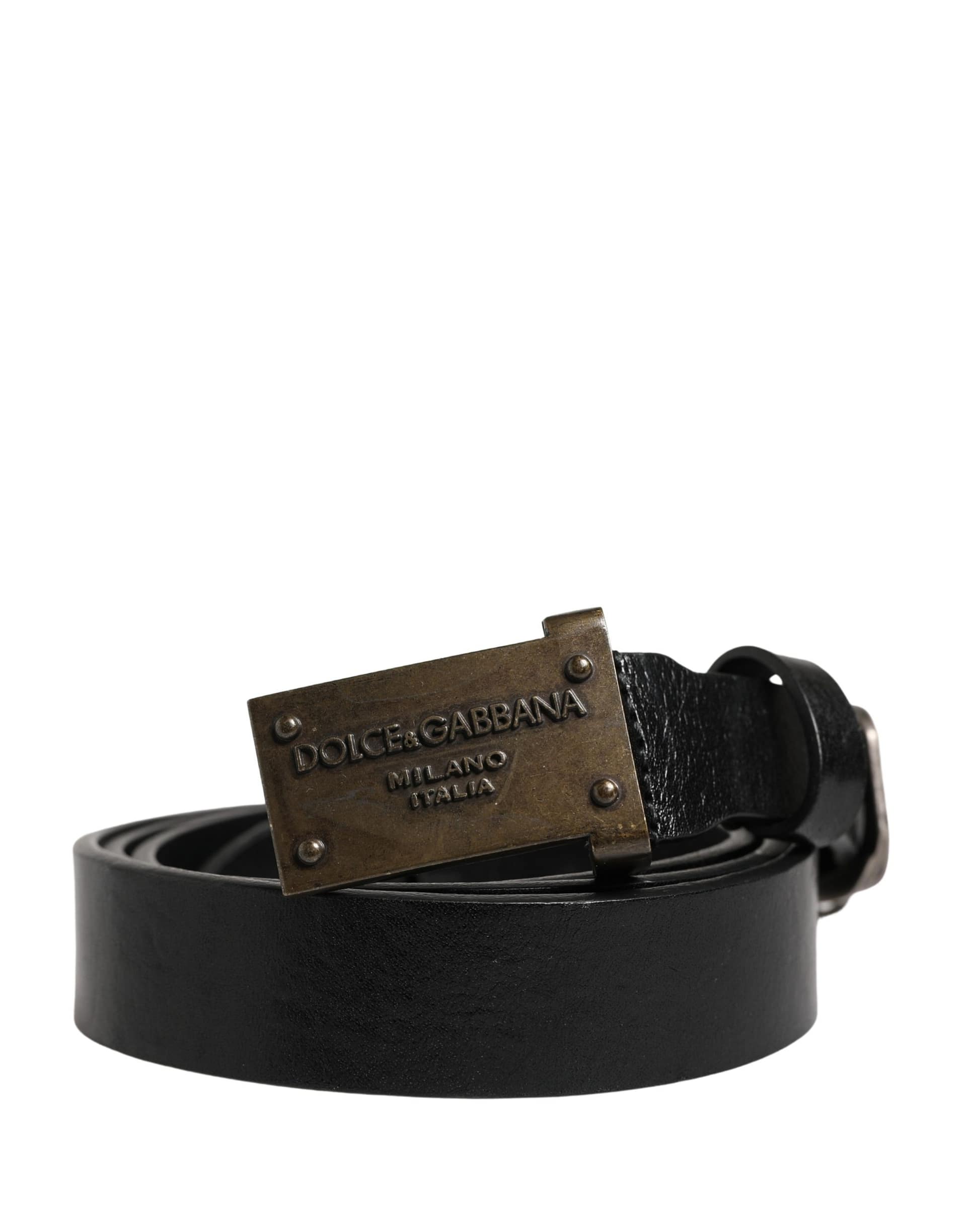Dolce & Gabbana Men Black Classic Leather Logo Buckle Belt - Image 2