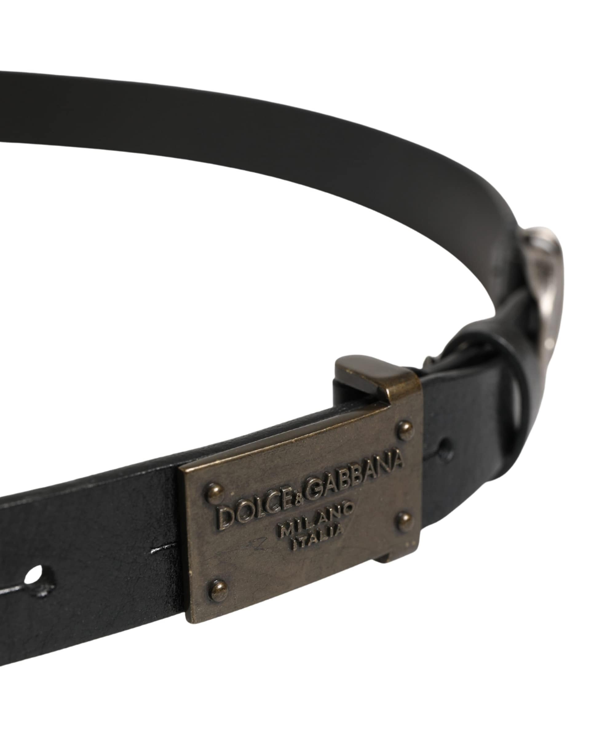 Dolce & Gabbana Men Black Classic Leather Logo Buckle Belt - Image 4