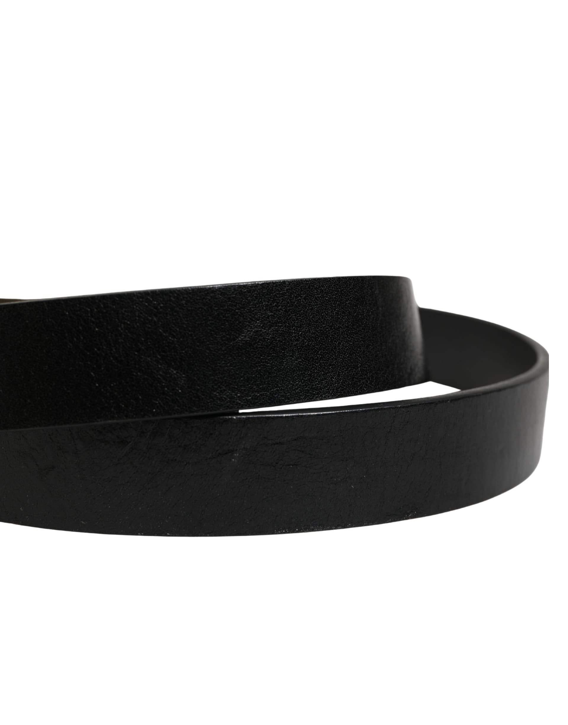 Dolce & Gabbana Men Black Classic Leather Logo Buckle Belt - Image 5