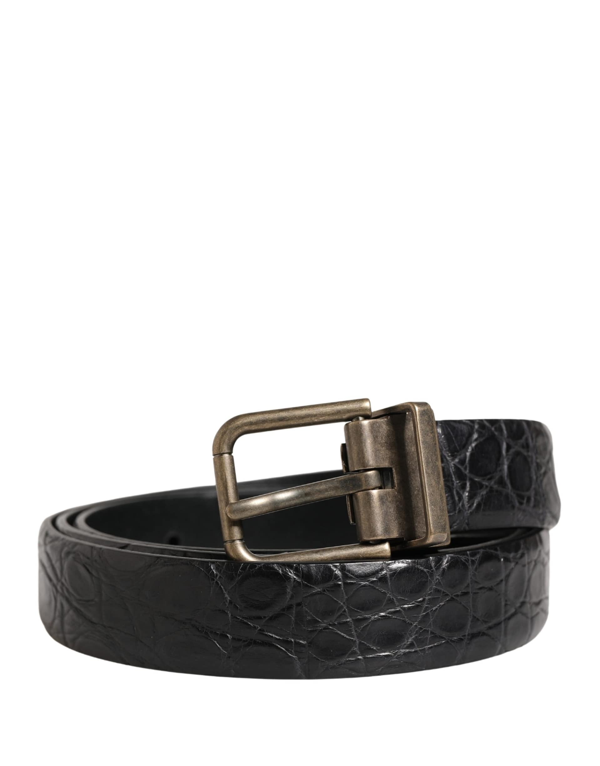 Dolce & Gabbana Men Black Exotic Leather Metal Buckle Belt - Image 2