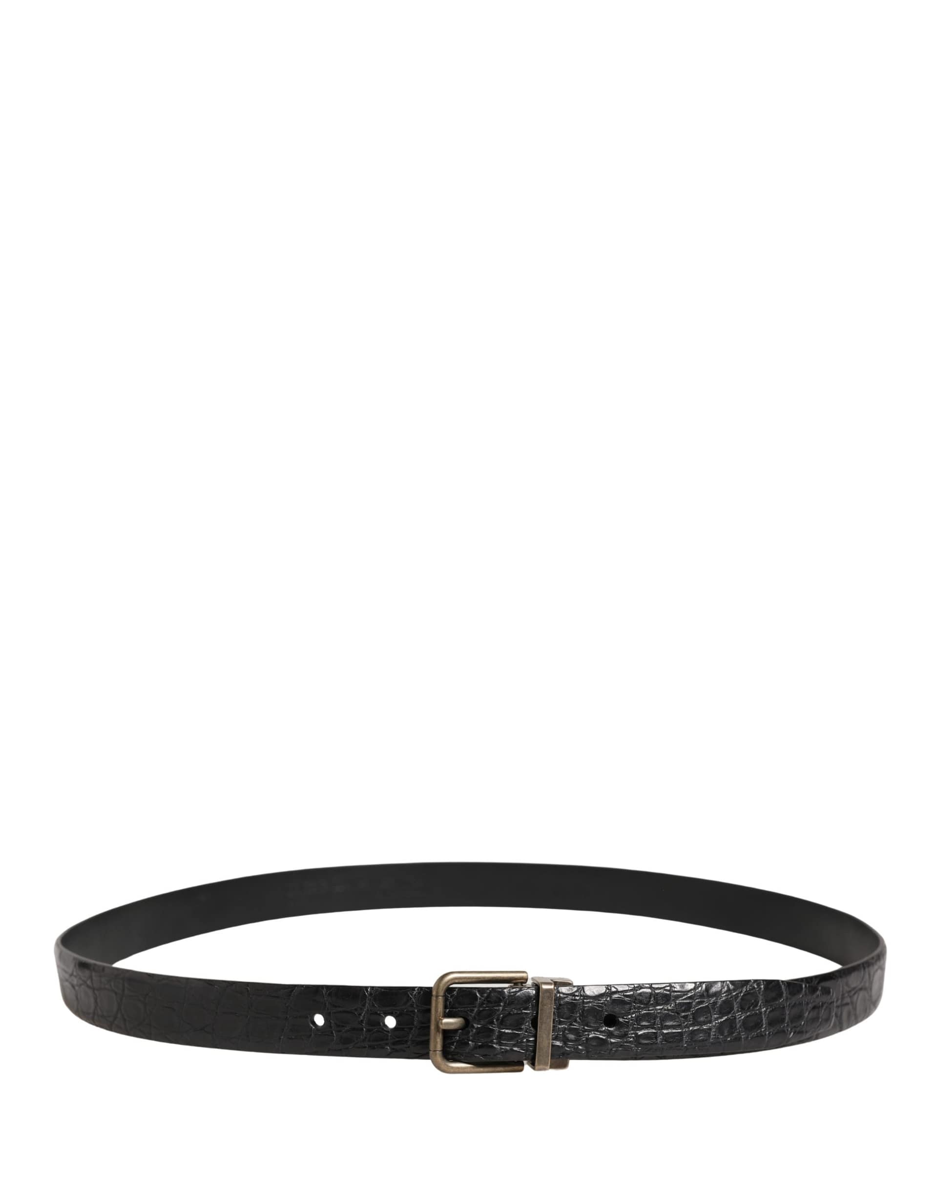 Dolce & Gabbana Men Black Exotic Leather Metal Buckle Belt - Image 3