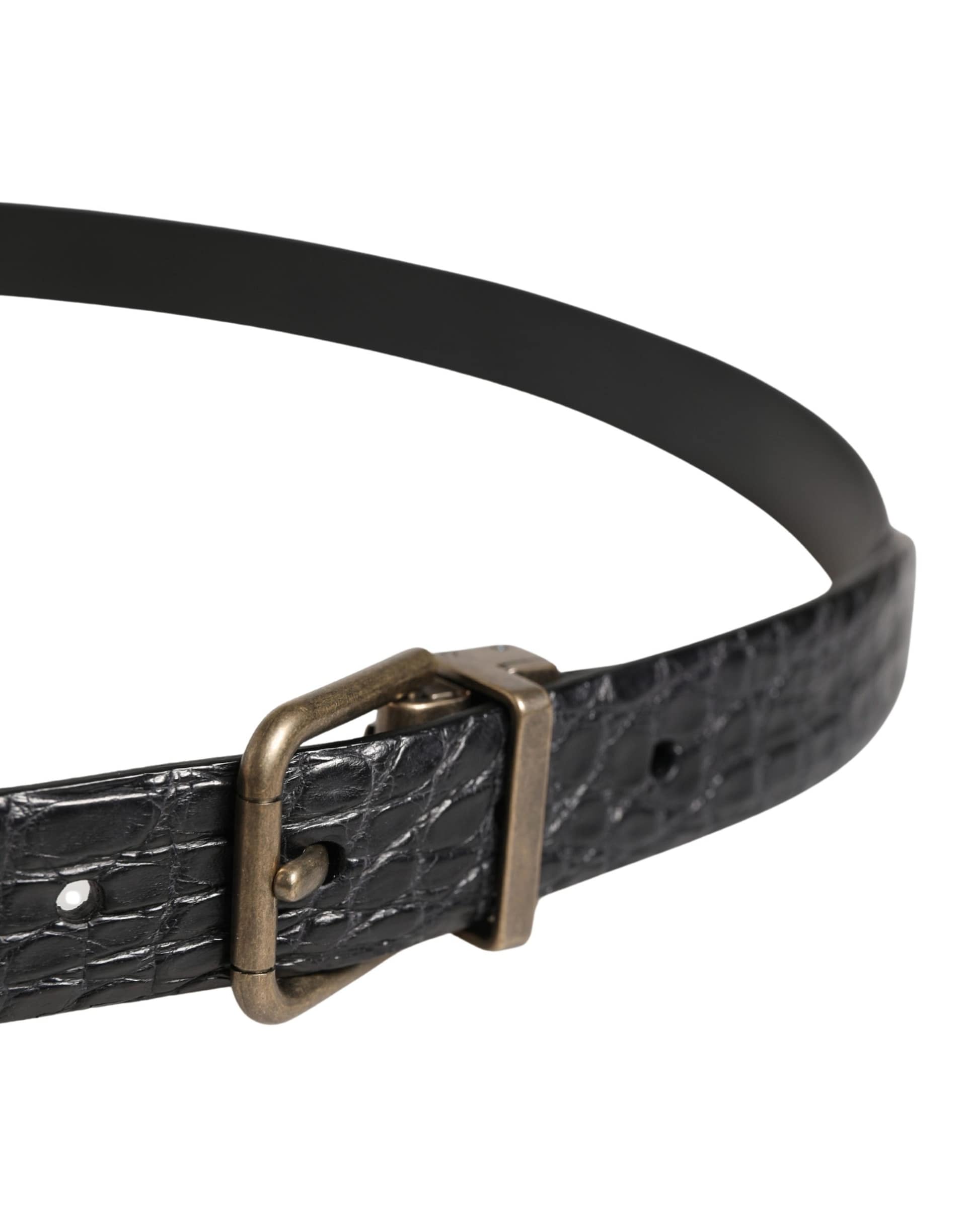 Dolce & Gabbana Men Black Exotic Leather Metal Buckle Belt - Image 4