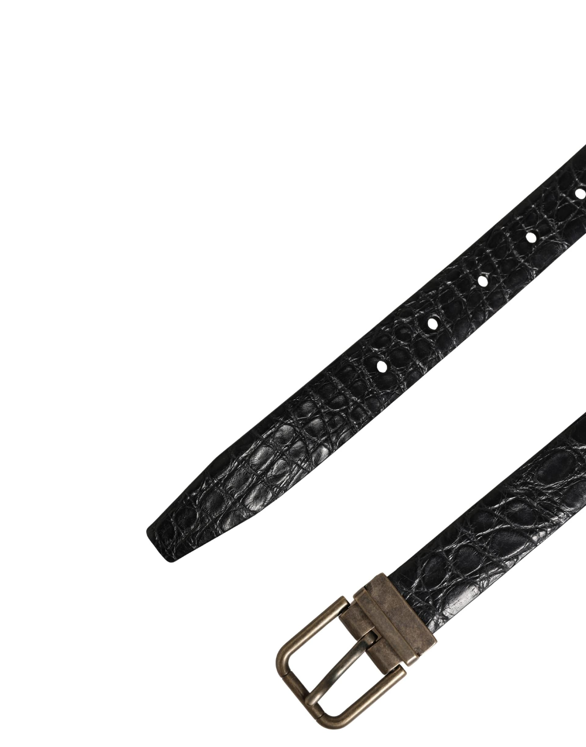 Dolce & Gabbana Men Black Exotic Leather Metal Buckle Belt - Image 6