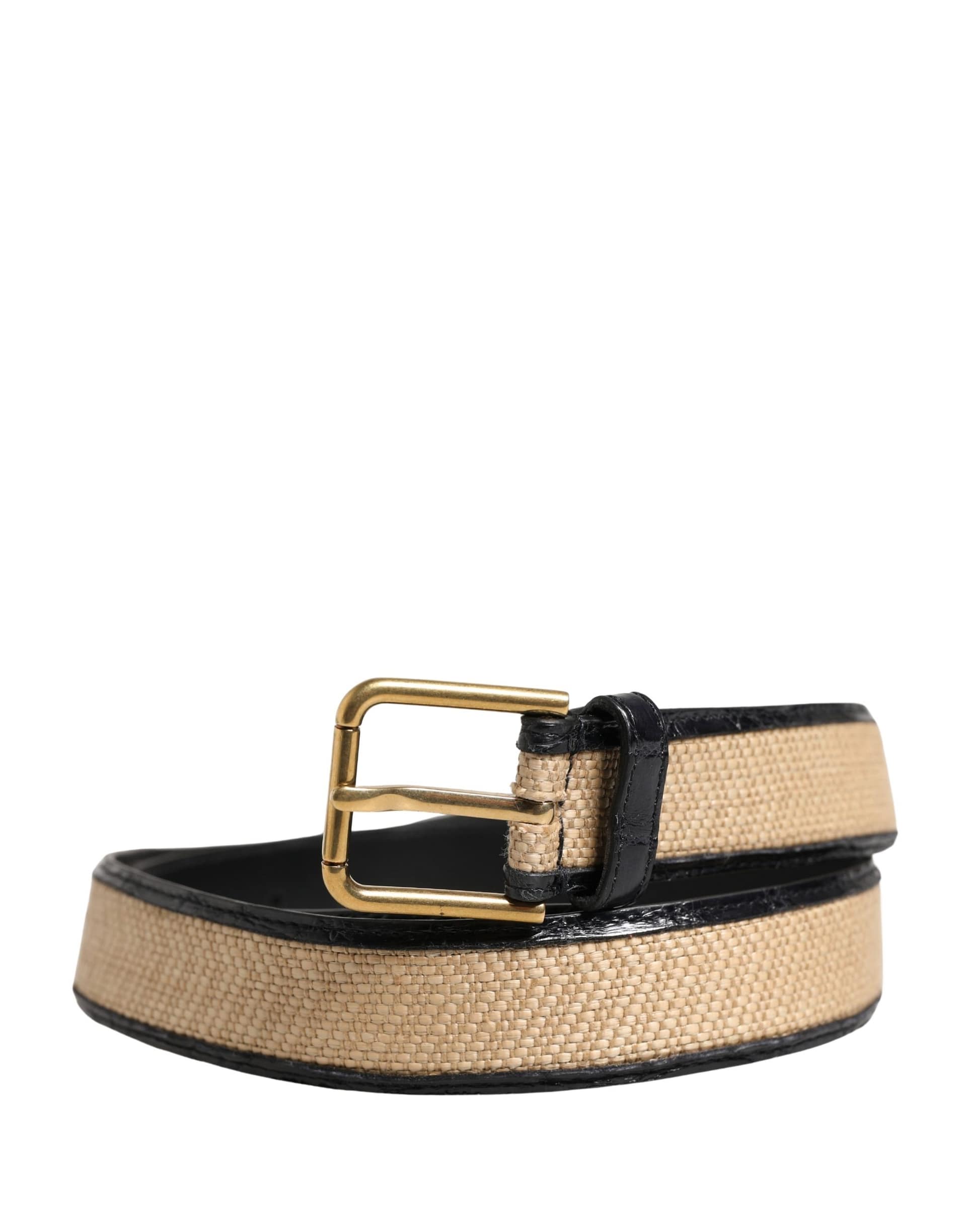 Dolce & Gabbana Men Beige Braided Leather Metal Buckle Belt - Image 2