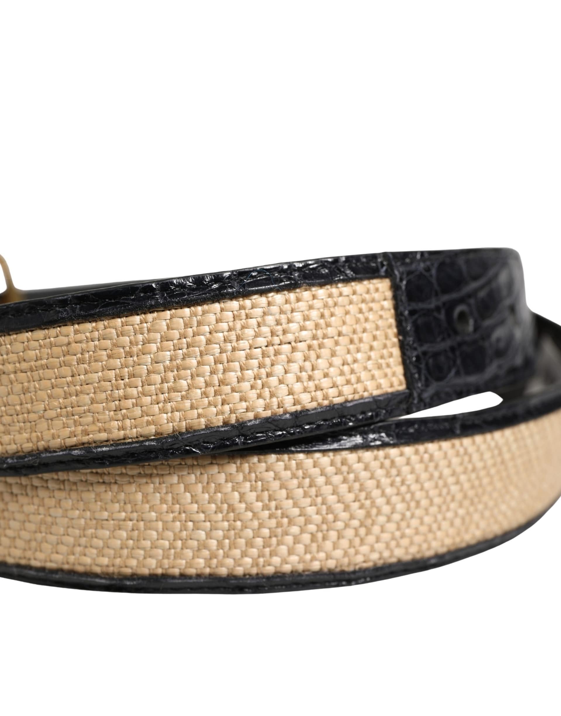 Dolce & Gabbana Men Beige Braided Leather Metal Buckle Belt - Image 3