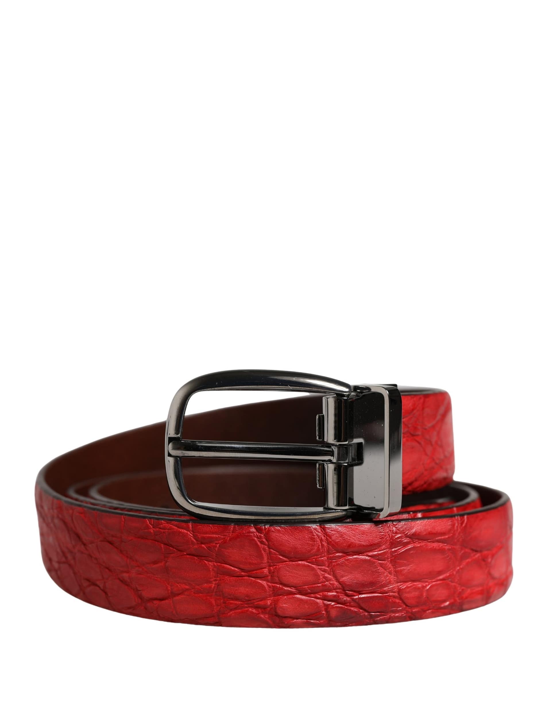 Dolce & Gabbana Men Red Exotic Leather Metal Buckle Belt - Image 2