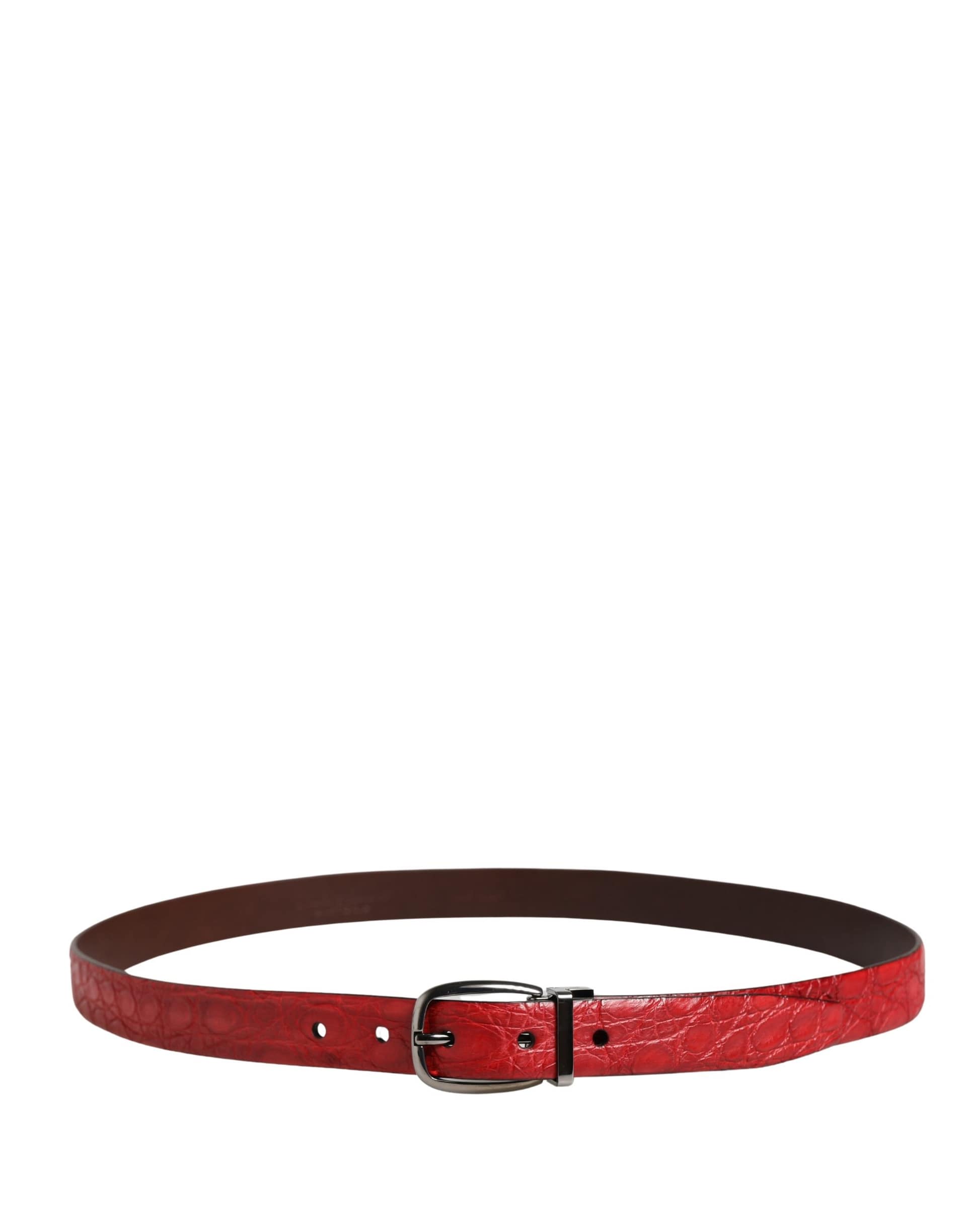 Dolce & Gabbana Men Red Exotic Leather Metal Buckle Belt - Image 3