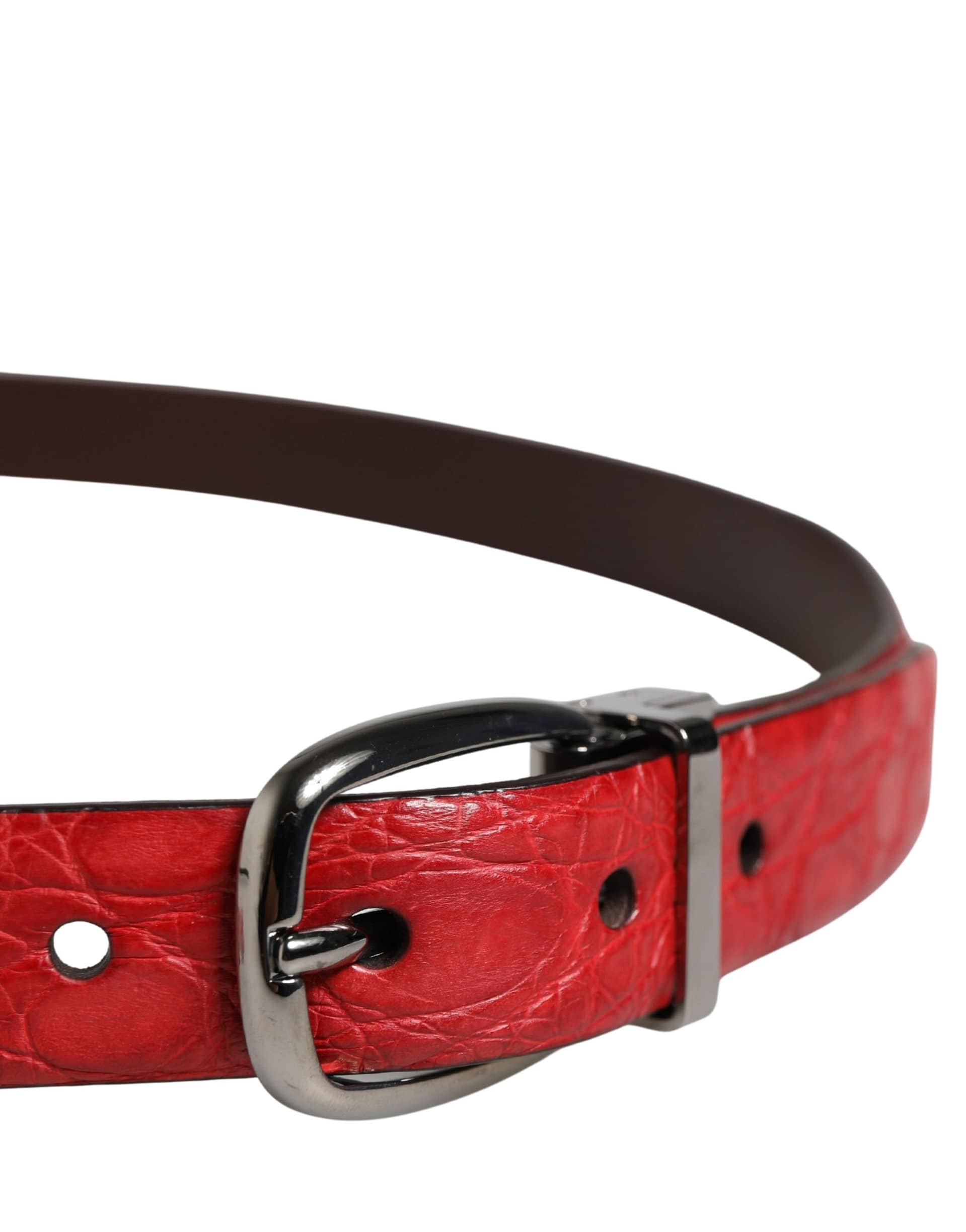 Dolce & Gabbana Men Red Exotic Leather Metal Buckle Belt - Image 4