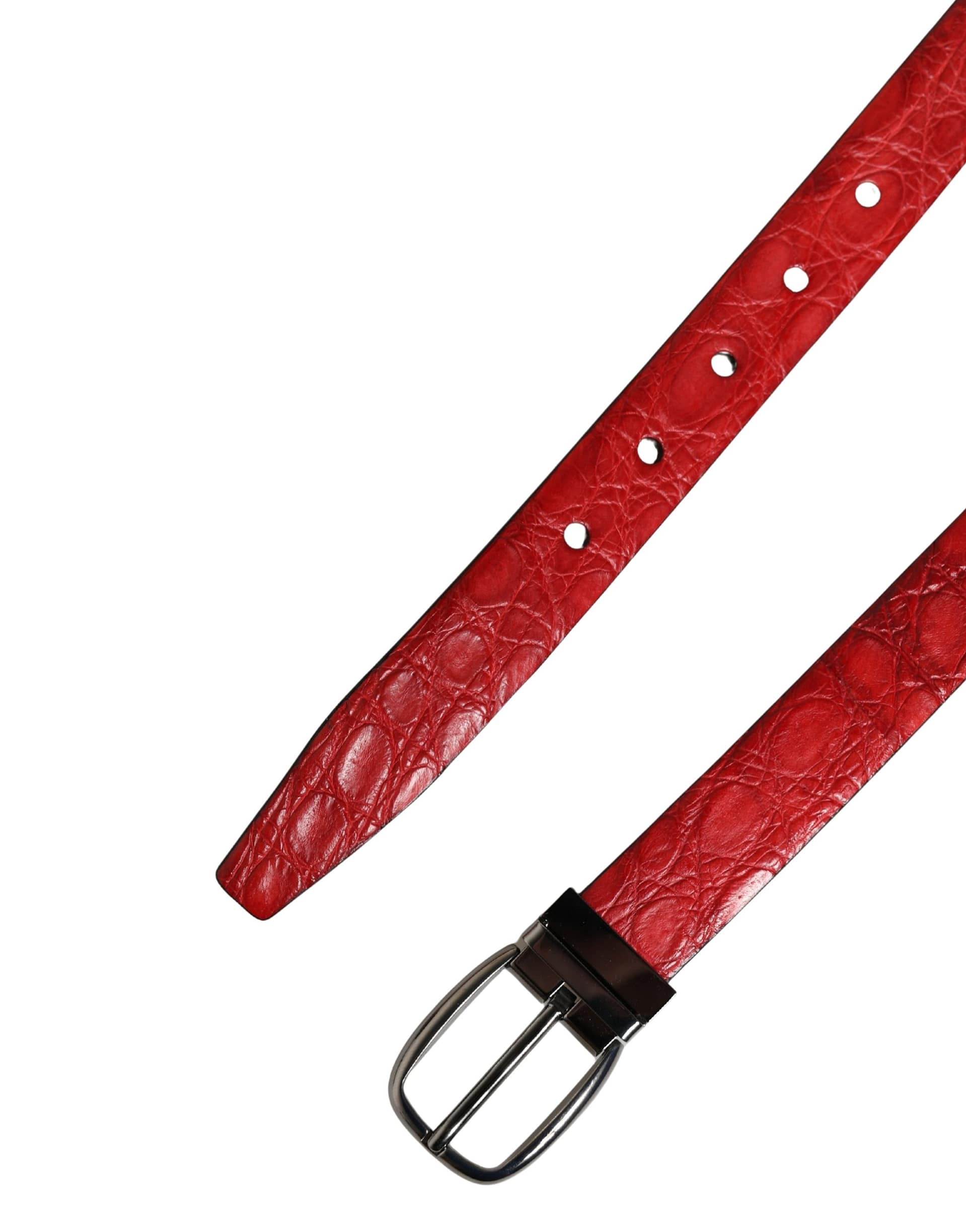 Dolce & Gabbana Men Red Exotic Leather Metal Buckle Belt - Image 7