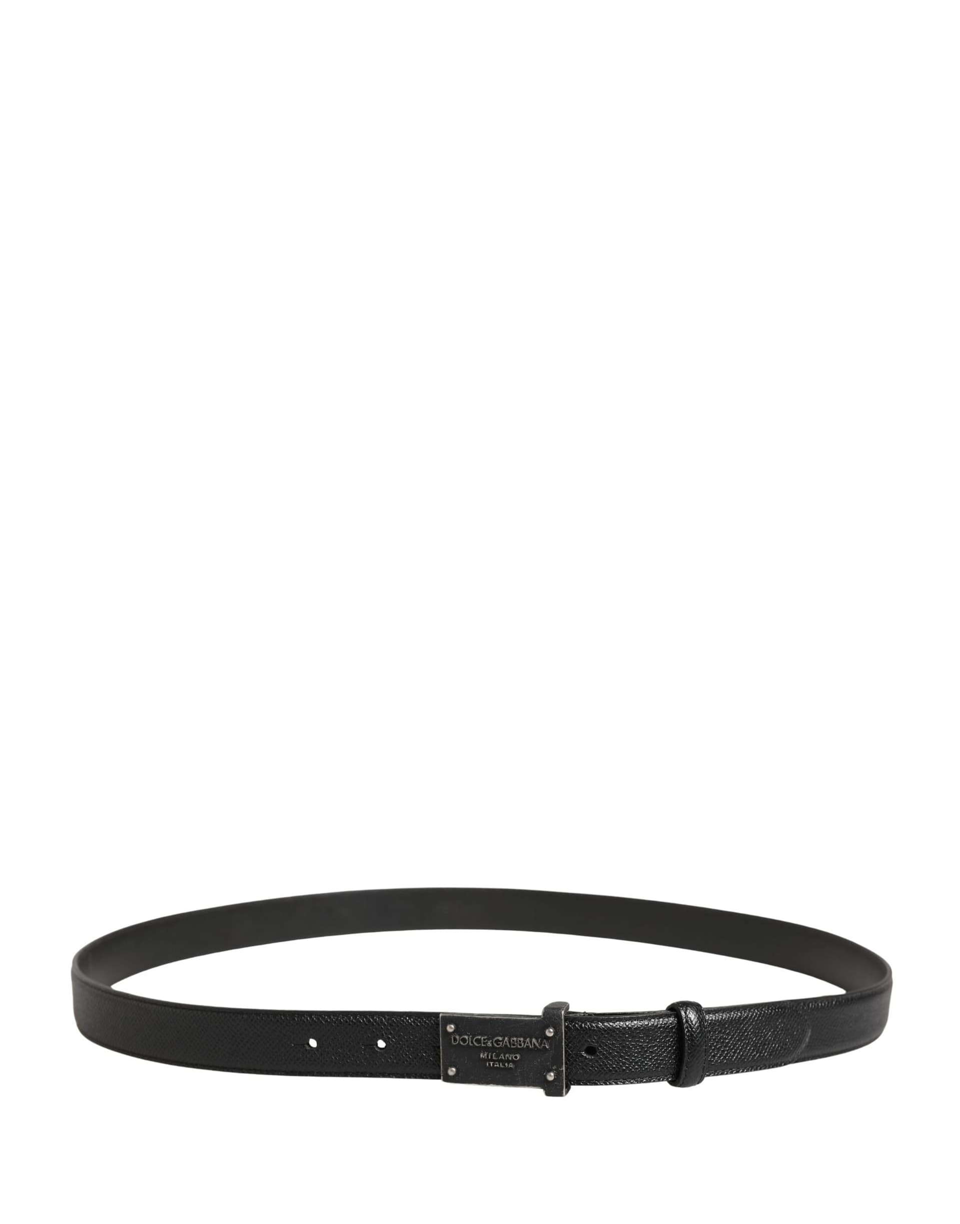 Dolce & Gabbana Men Black Calf Leather Logo Metal Buckle Belt - Image 3