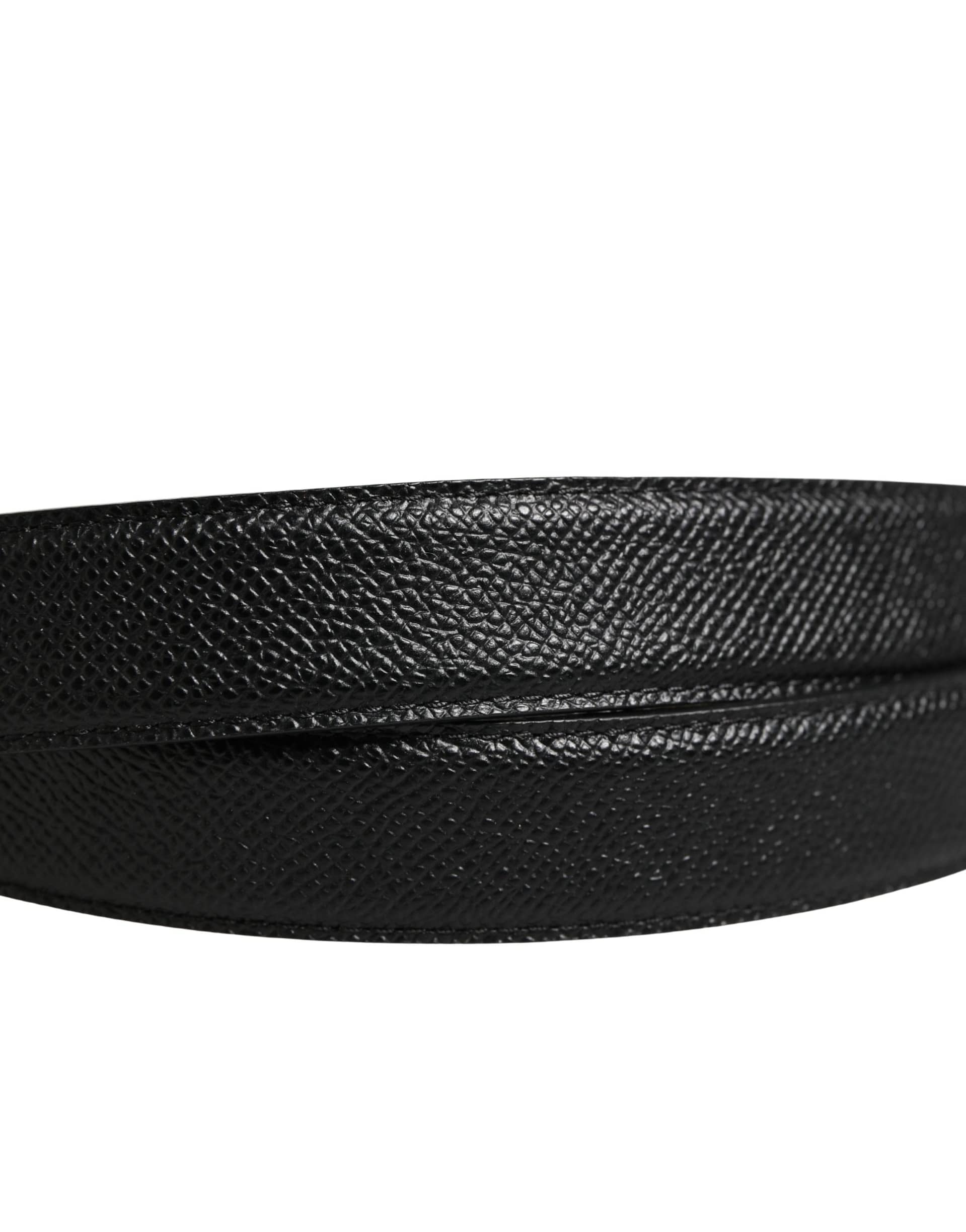 Dolce & Gabbana Men Black Calf Leather Logo Metal Buckle Belt - Image 5