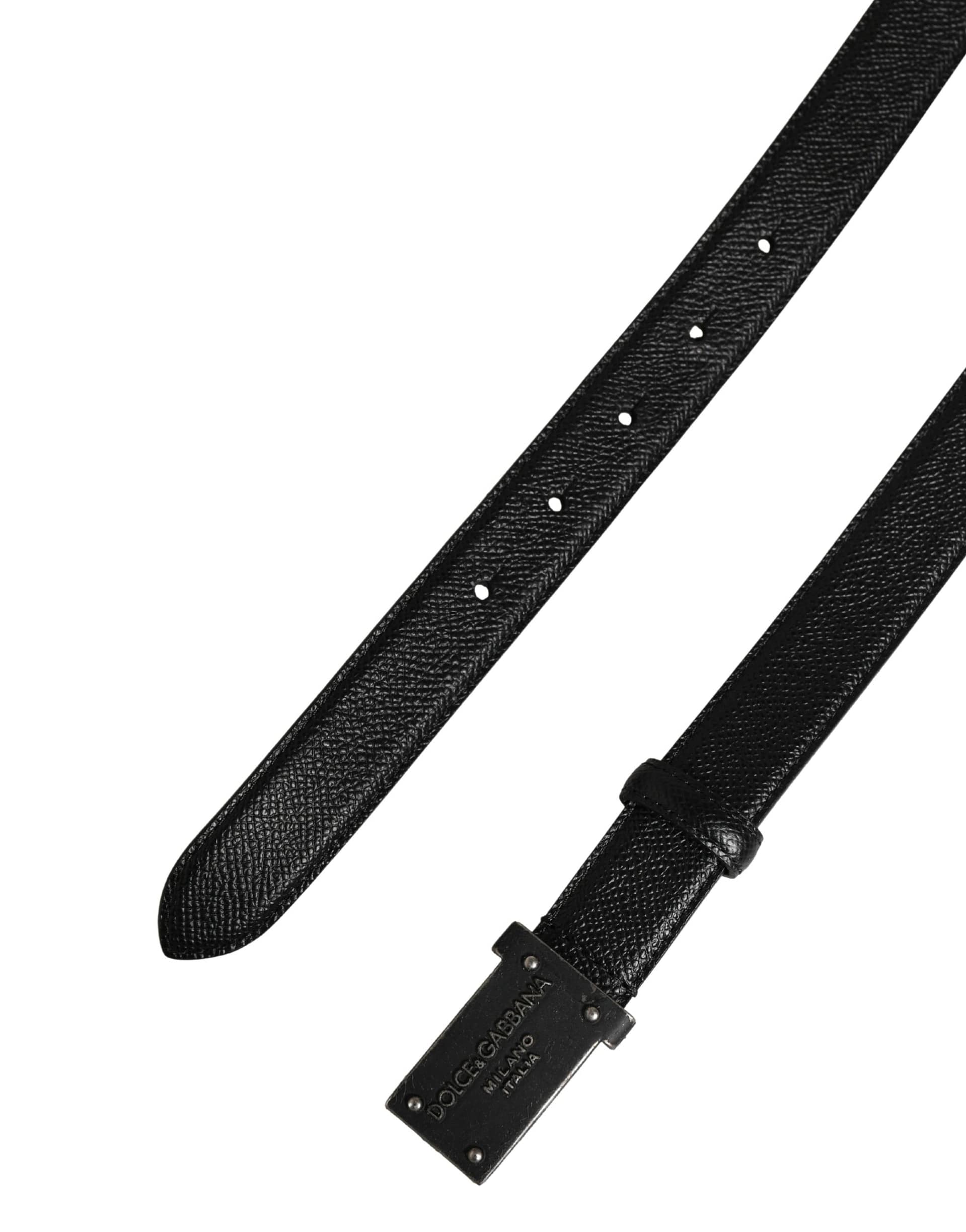 Dolce & Gabbana Men Black Calf Leather Logo Metal Buckle Belt - Image 6