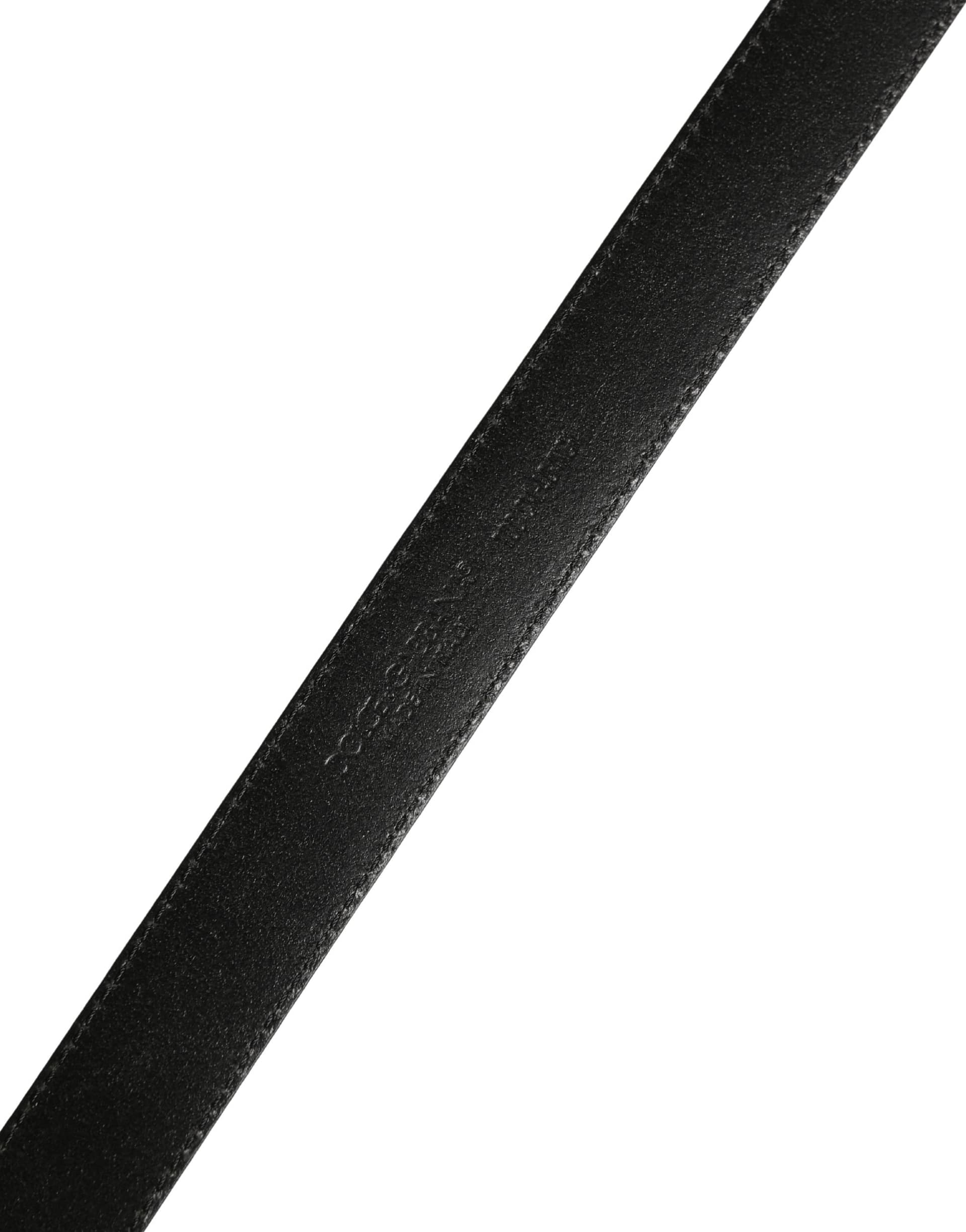 Dolce & Gabbana Men Black Calf Leather Logo Metal Buckle Belt - Image 7