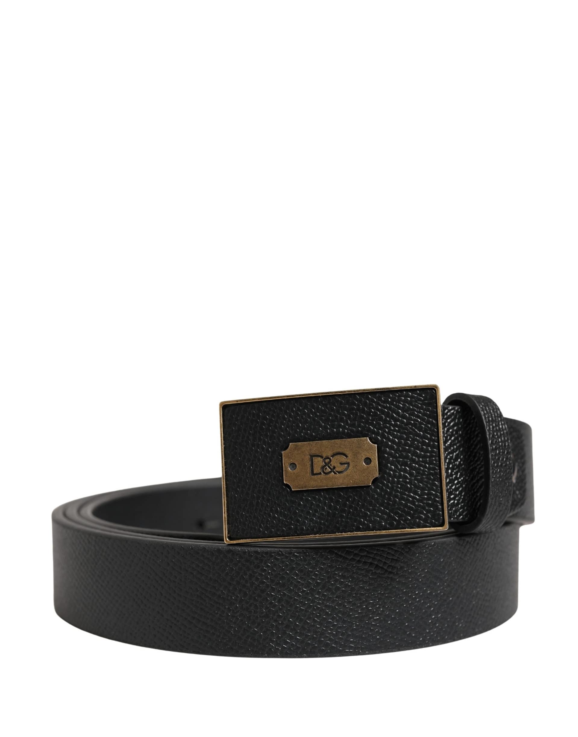 Dolce & Gabbana Men Black Classic Leather Logo Buckle Belt - Image 2