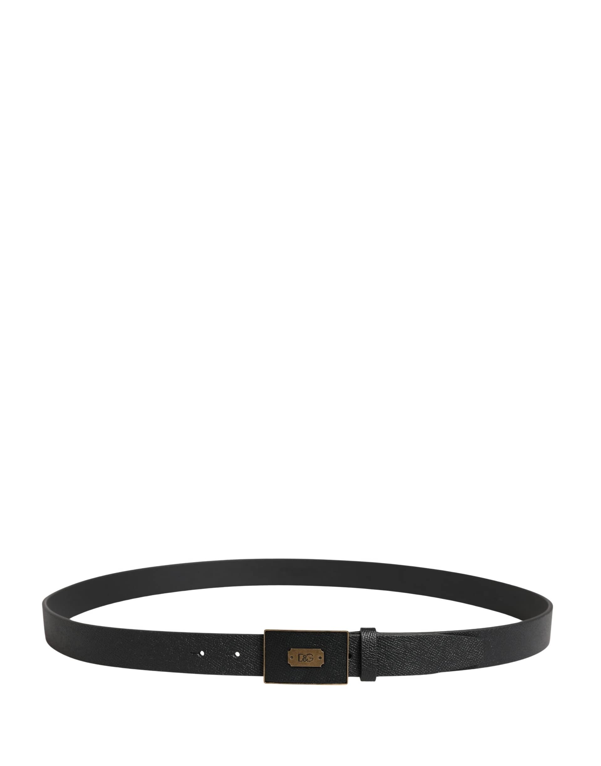 Dolce & Gabbana Men Black Classic Leather Logo Buckle Belt - Image 3