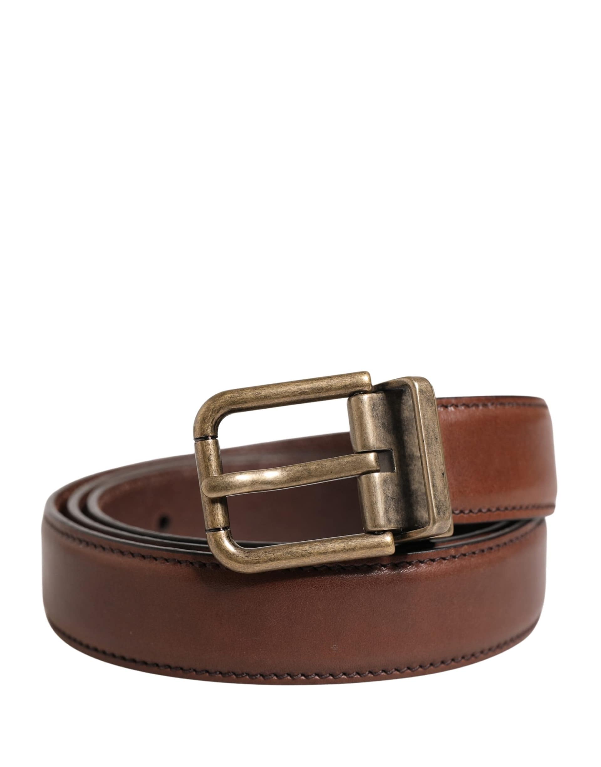 Dolce & Gabbana Men Brown Classic Leather Metal Buckle Belt - Image 2