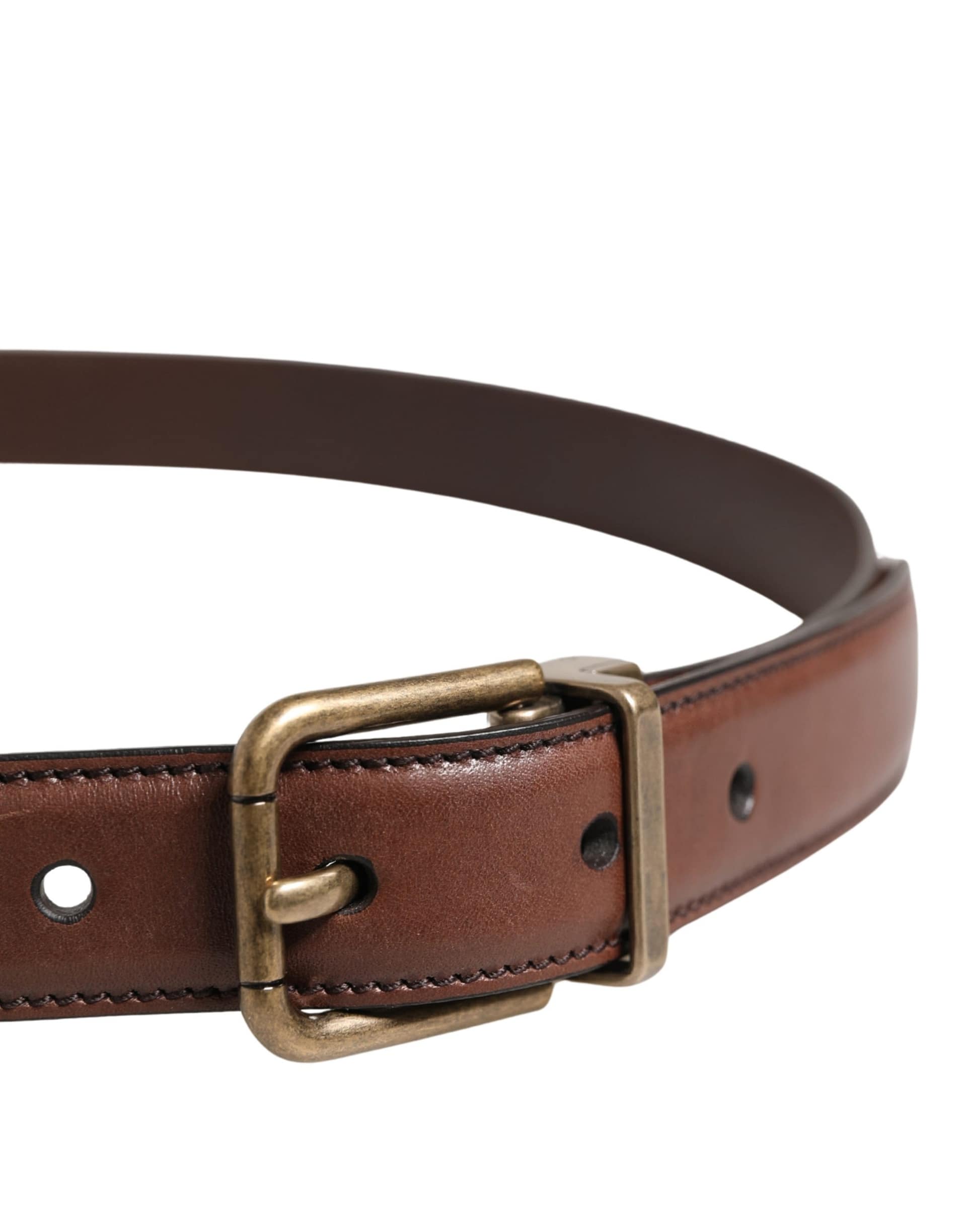 Dolce & Gabbana Men Brown Classic Leather Metal Buckle Belt - Image 3
