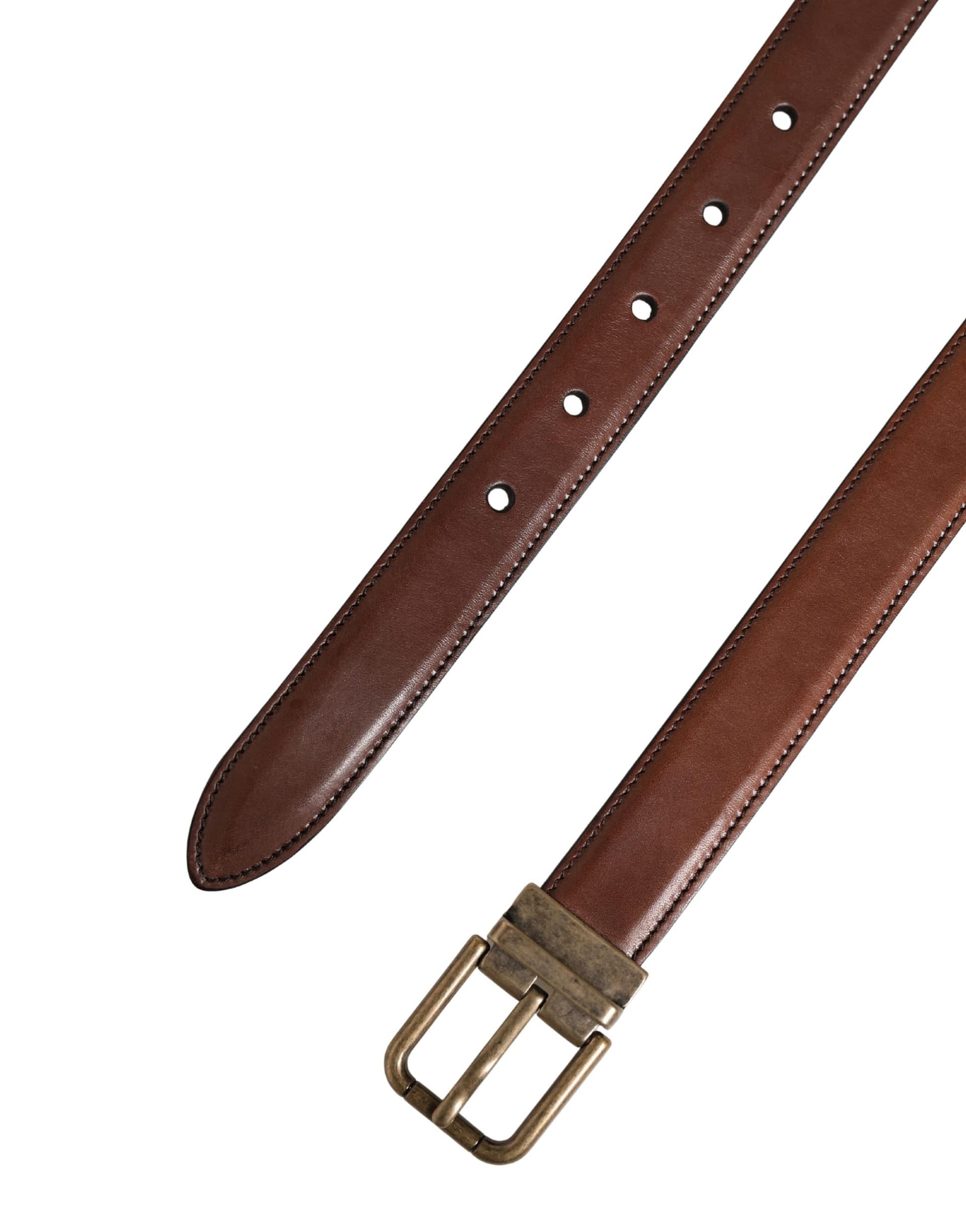 Dolce & Gabbana Men Brown Classic Leather Metal Buckle Belt - Image 4
