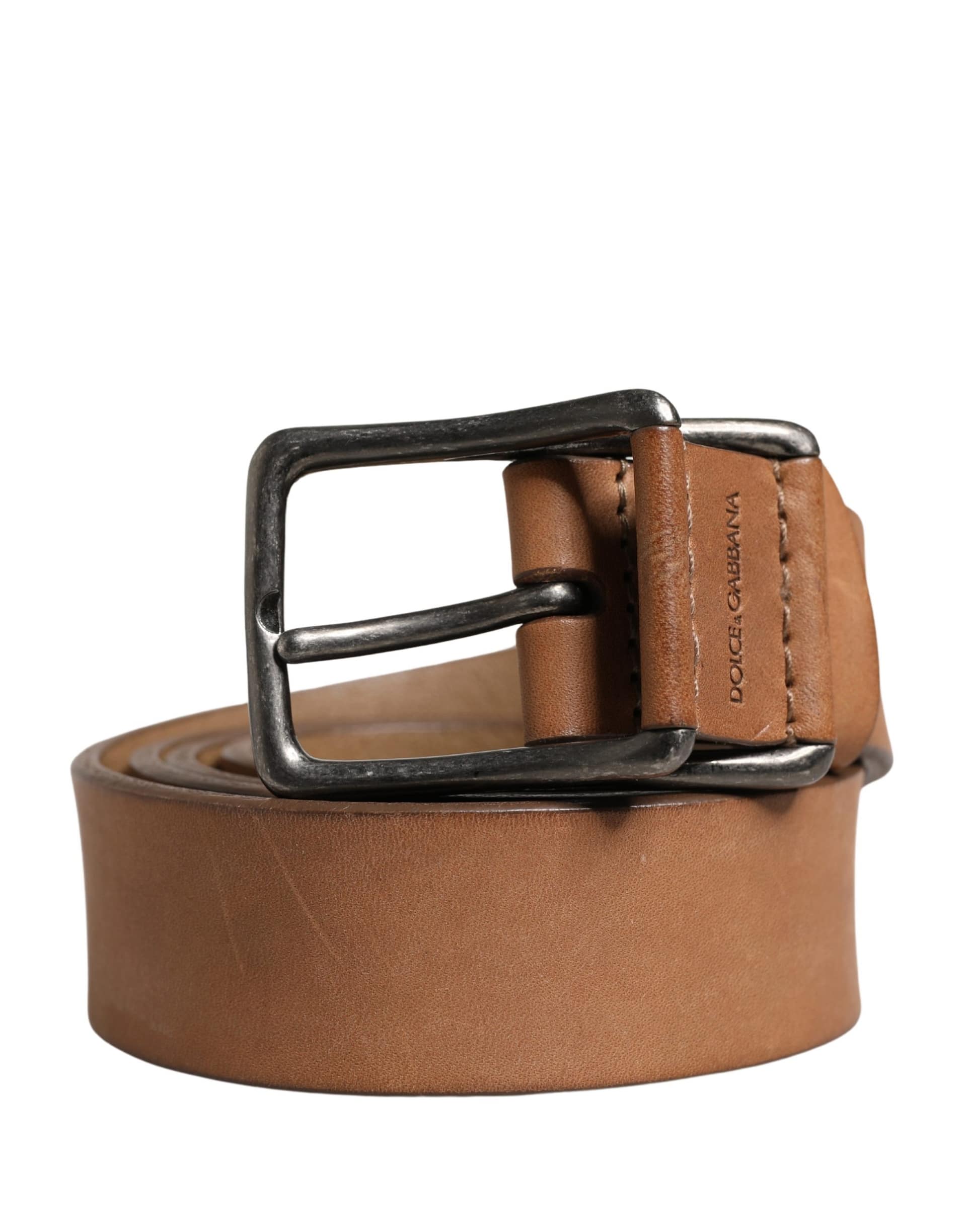 Dolce & Gabbana Men Brown Leather Classic Metal Buckle Belt - Image 2