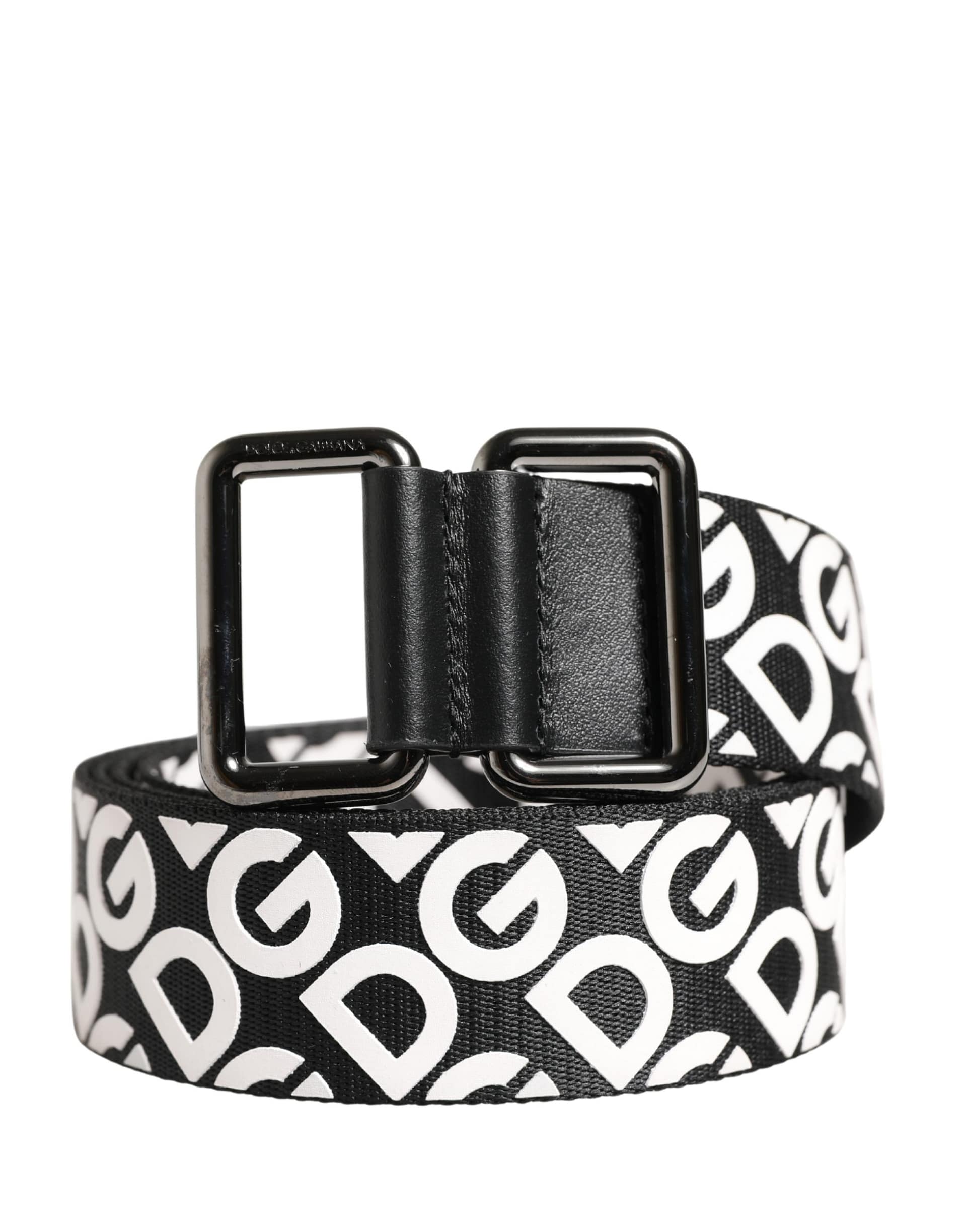 Dolce & Gabbana White Black Logo Leather Metal Buckle Belt - Image 2