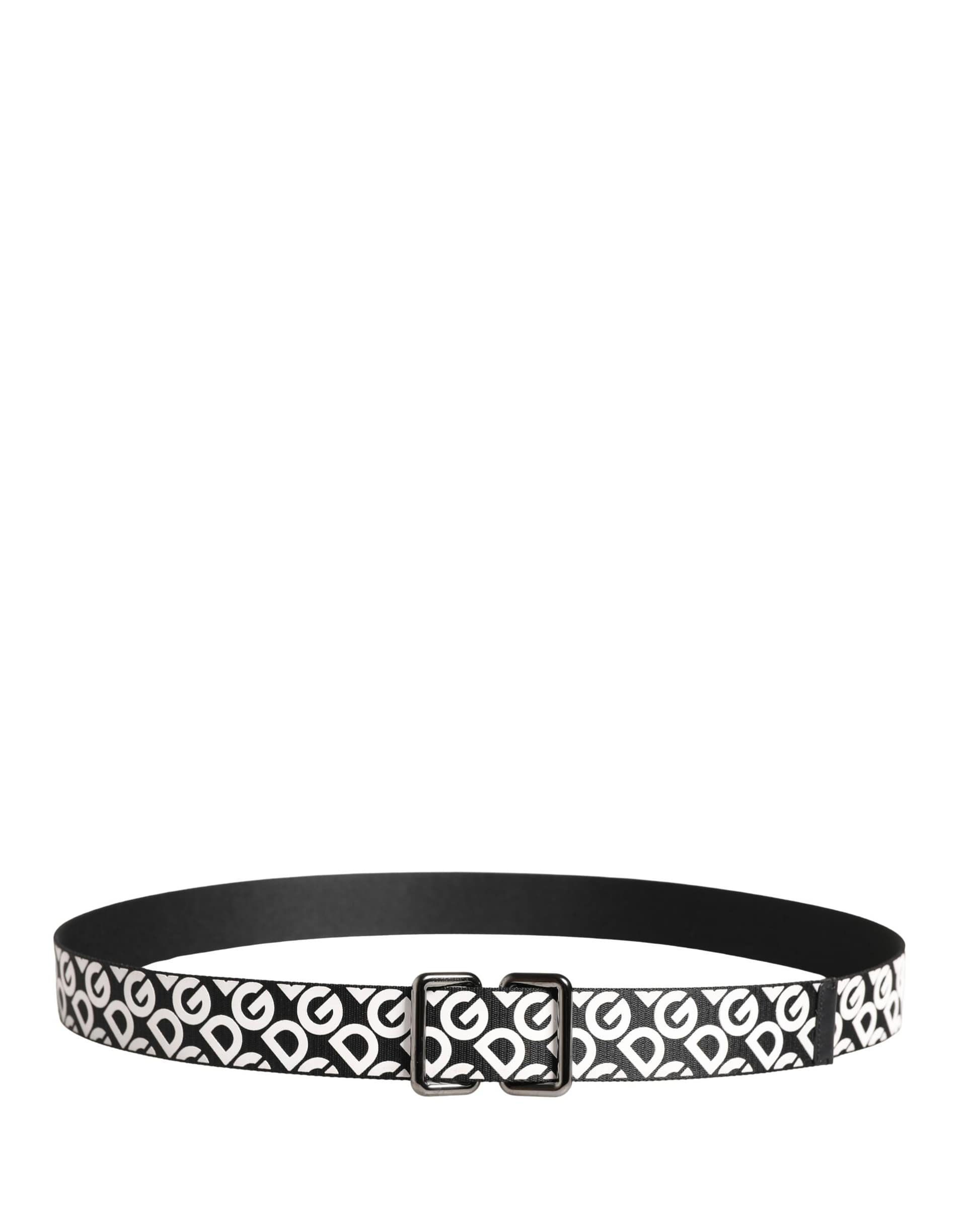 Dolce & Gabbana White Black Logo Leather Metal Buckle Belt - Image 3