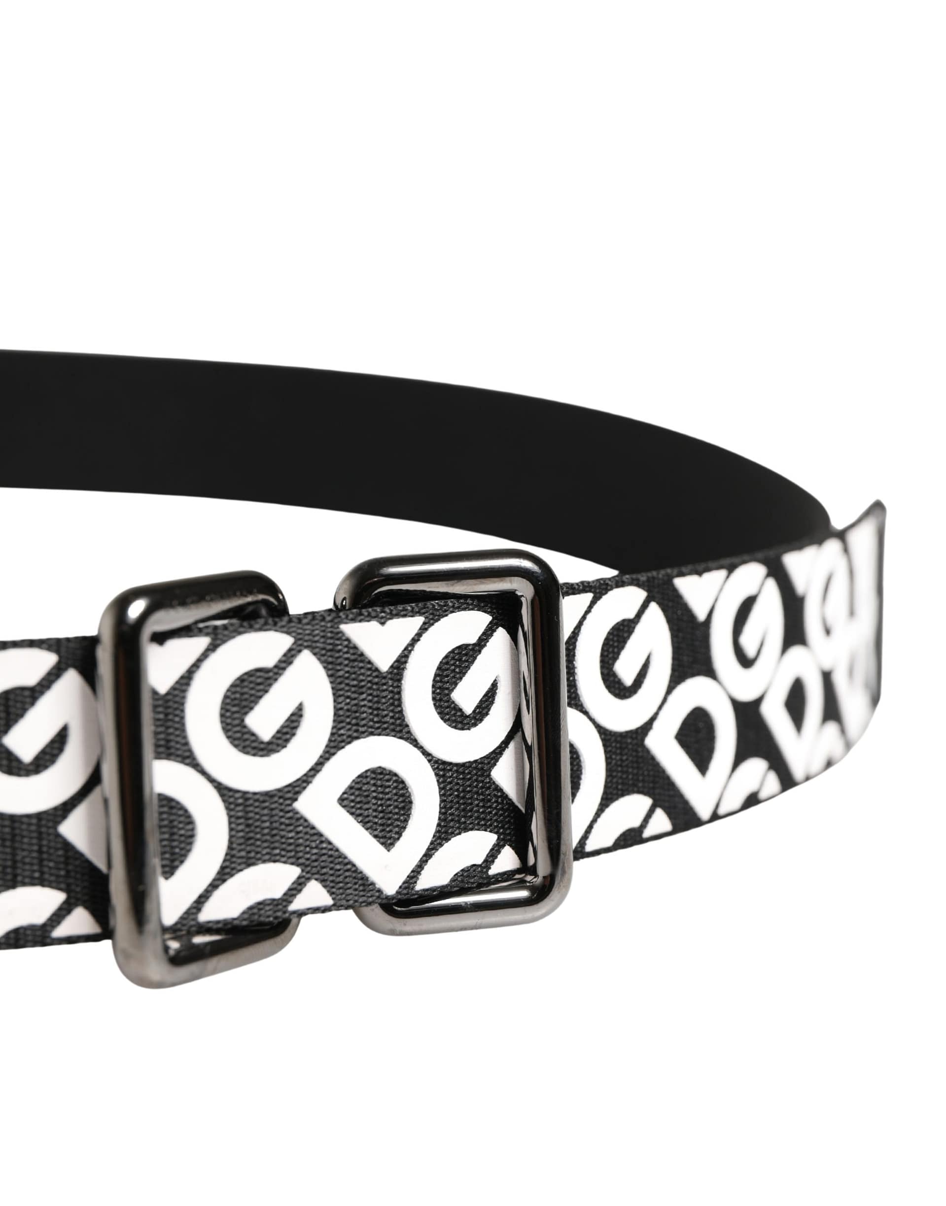 Dolce & Gabbana White Black Logo Leather Metal Buckle Belt - Image 4