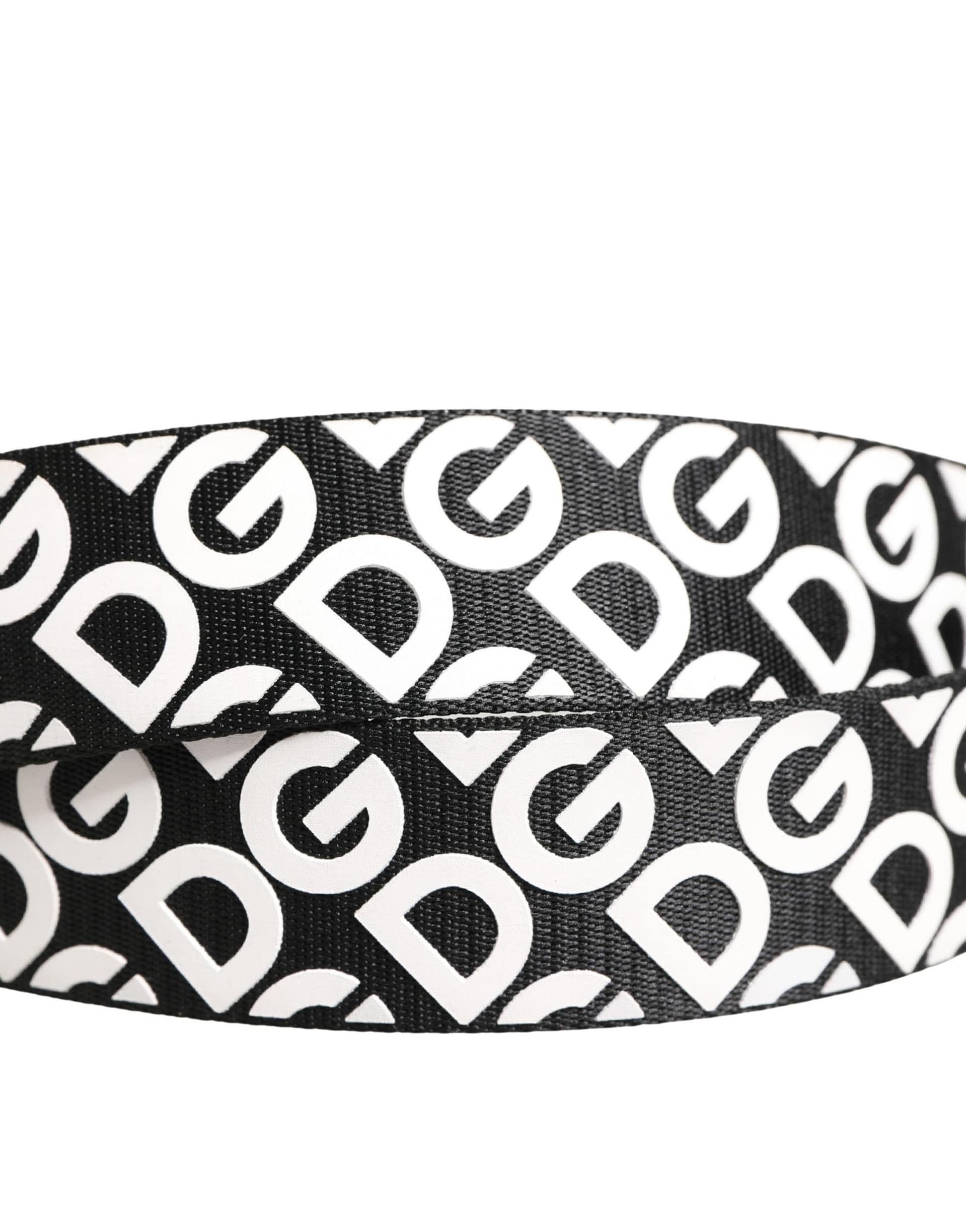 Dolce & Gabbana White Black Logo Leather Metal Buckle Belt - Image 5