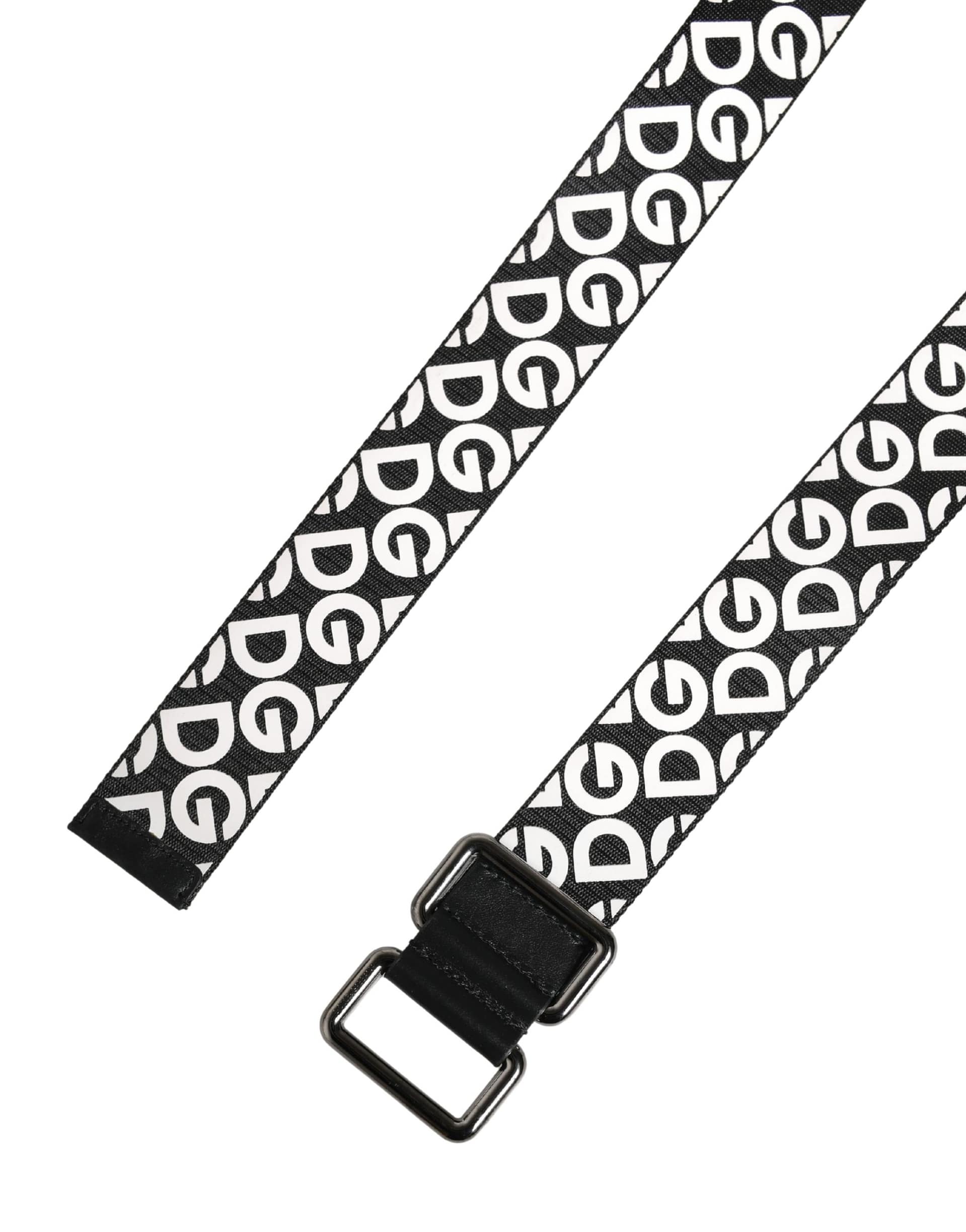 Dolce & Gabbana White Black Logo Leather Metal Buckle Belt - Image 7
