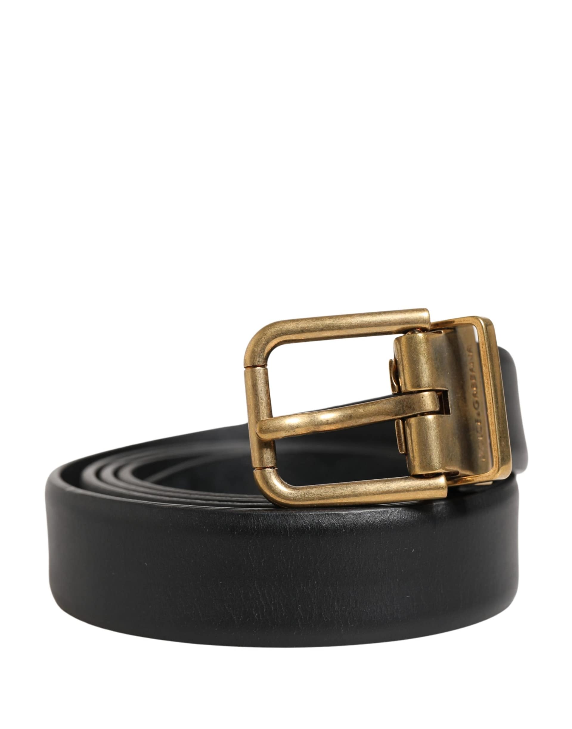 Dolce & Gabbana Men Black Classic Leather Metal Buckle Belt - Image 2