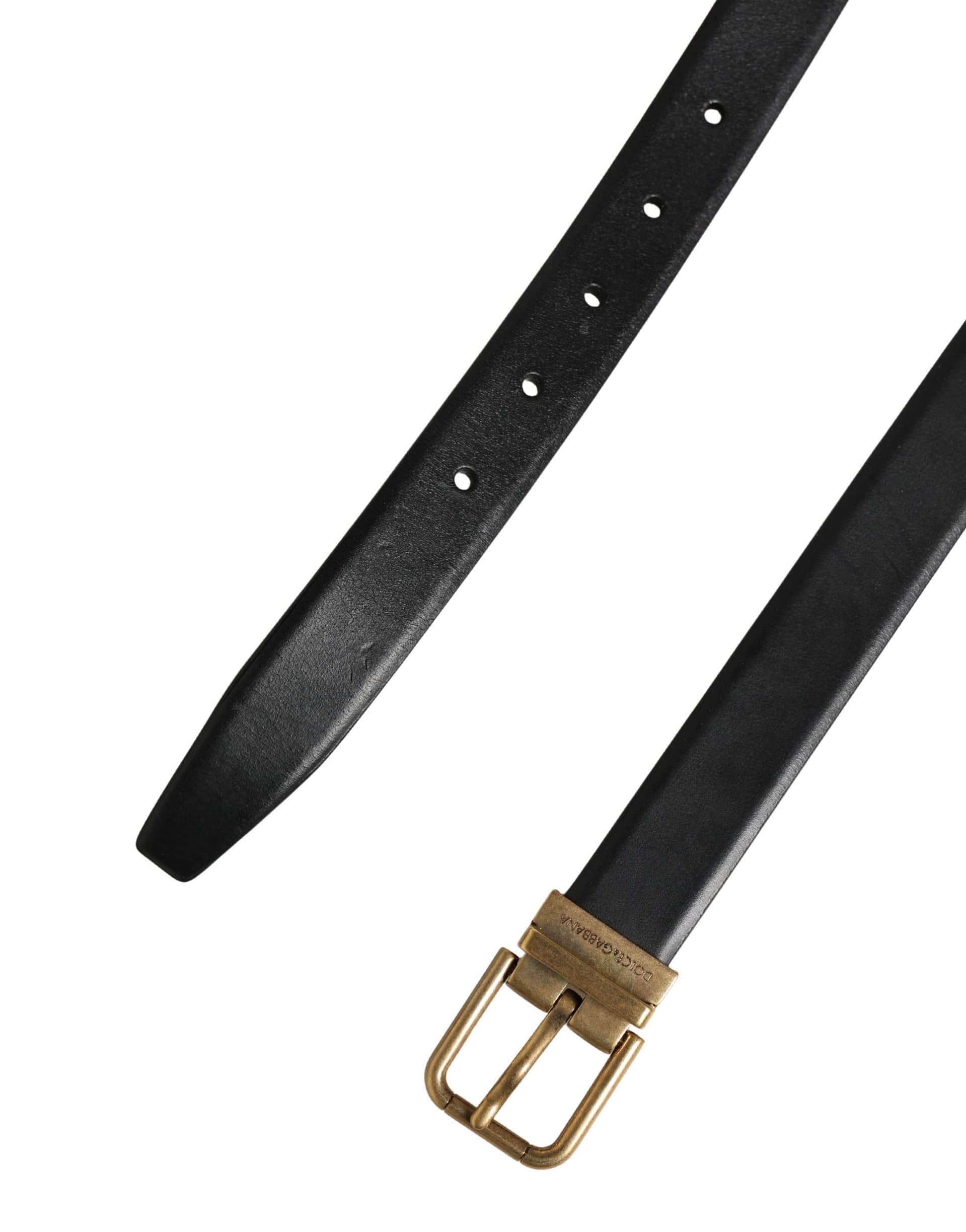 Dolce & Gabbana Men Black Classic Leather Metal Buckle Belt - Image 7