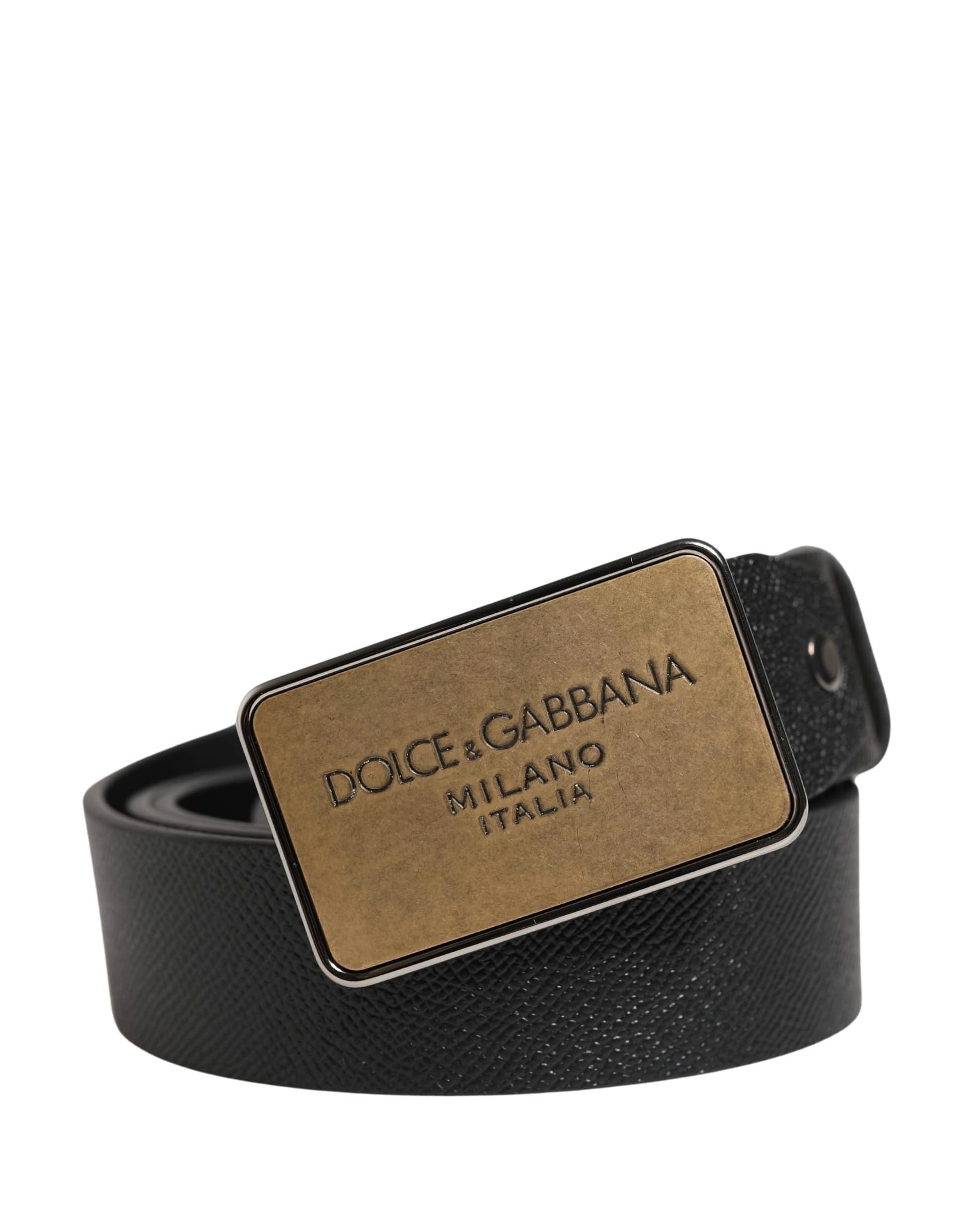 Dolce & Gabbana Black Classic Leather Logo Metal Buckle Belt - Image 2