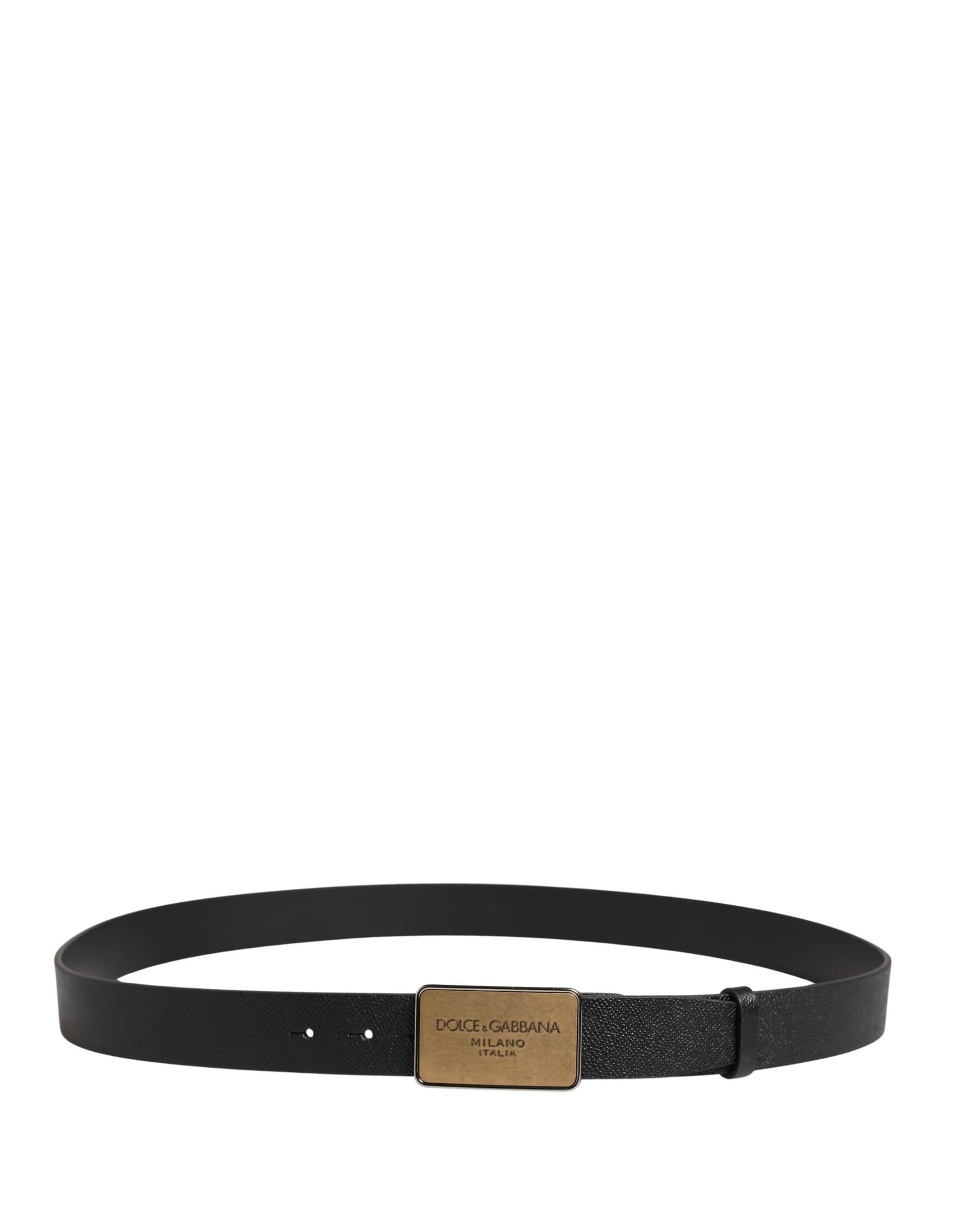 Dolce & Gabbana Black Classic Leather Logo Metal Buckle Belt - Image 3