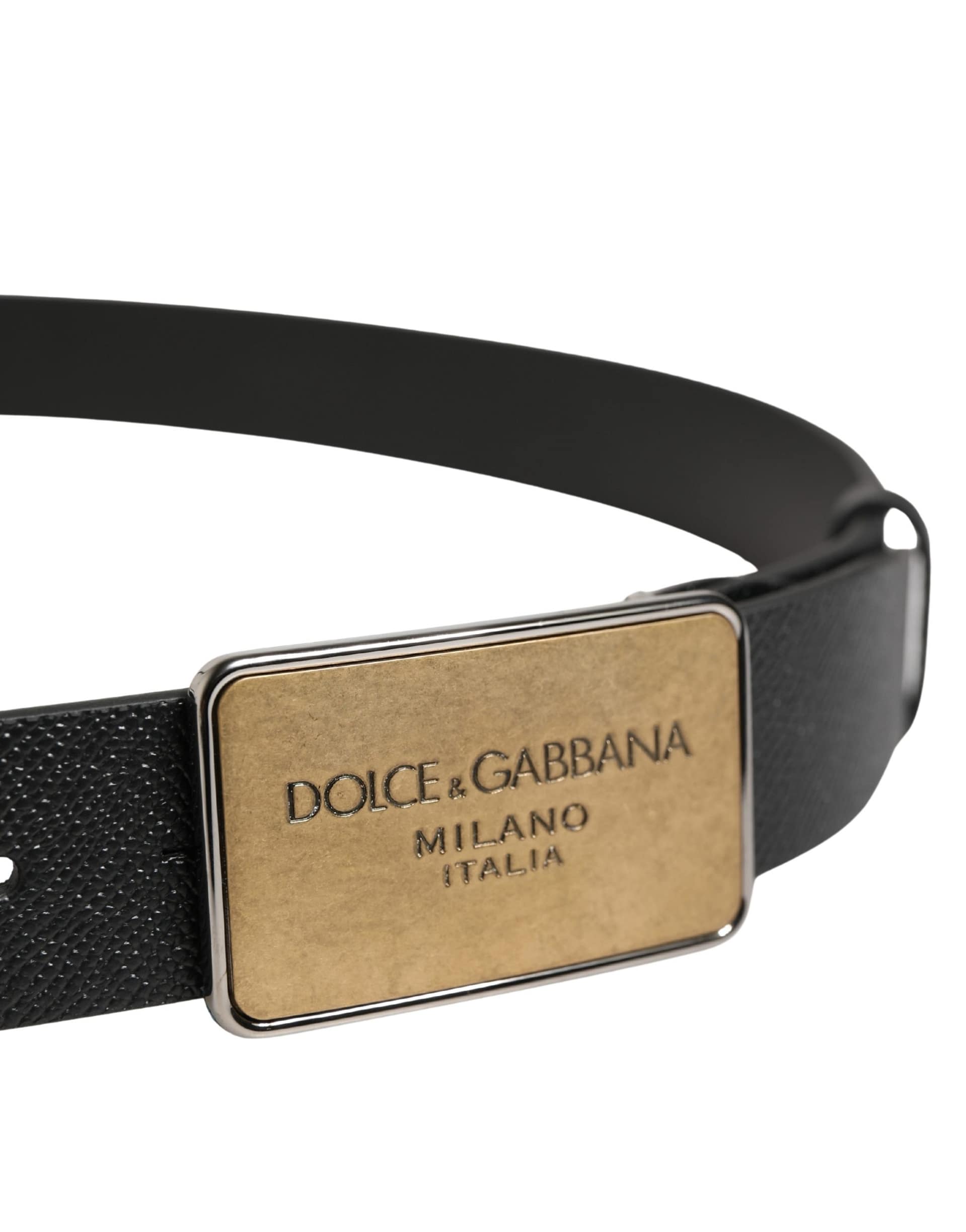 Dolce & Gabbana Black Classic Leather Logo Metal Buckle Belt - Image 4
