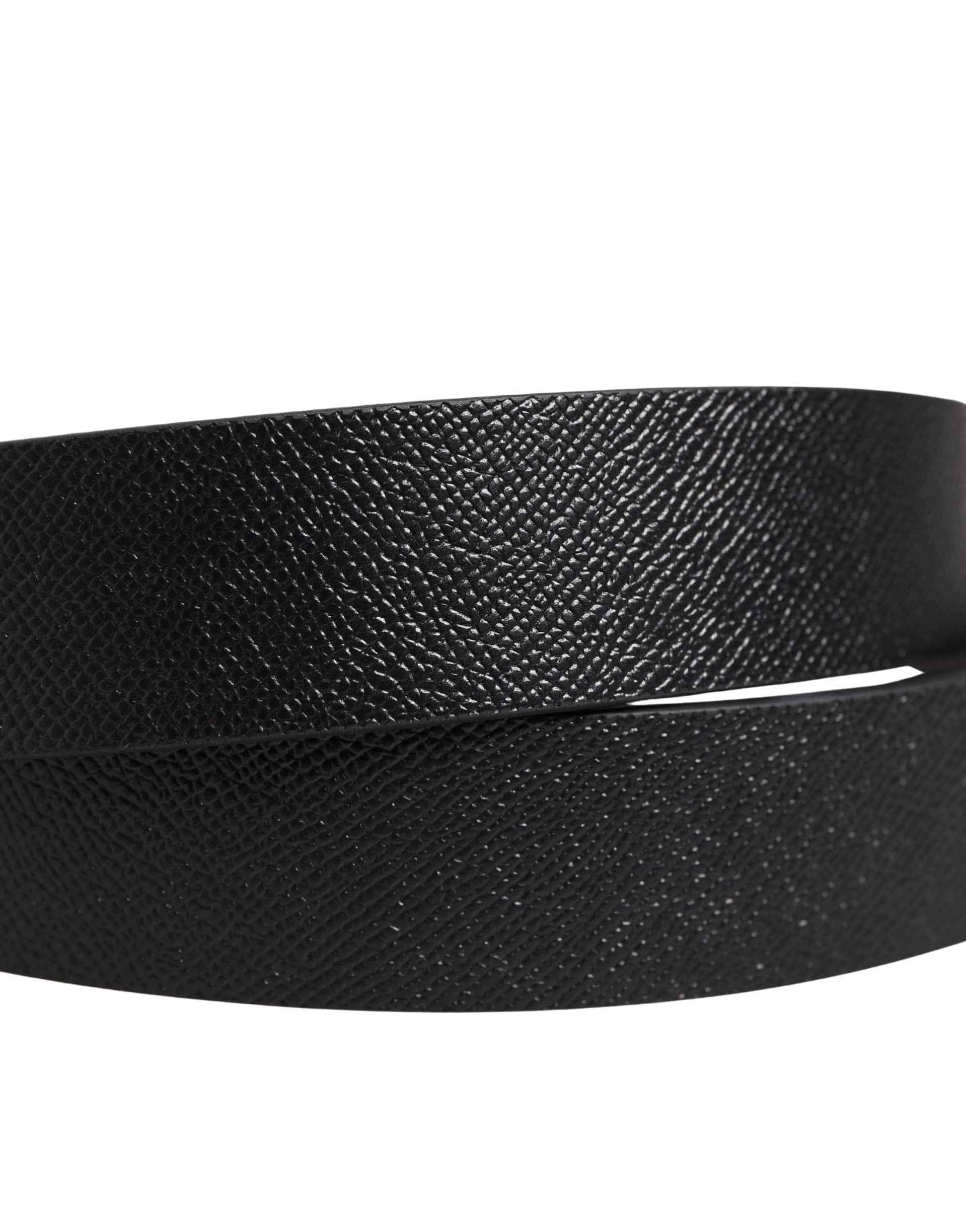 Dolce & Gabbana Black Classic Leather Logo Metal Buckle Belt - Image 5