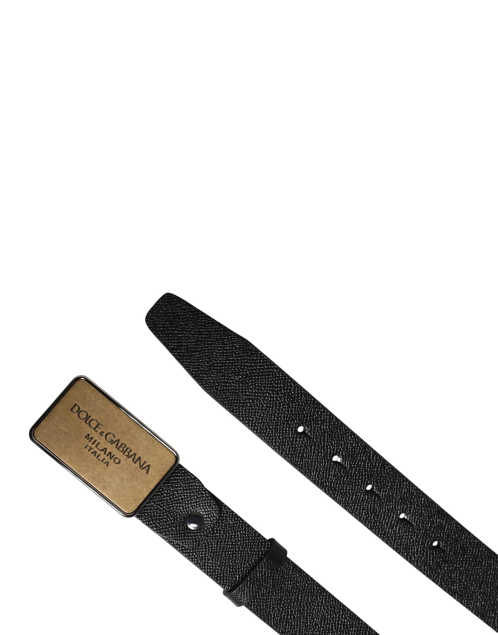 Dolce & Gabbana Black Classic Leather Logo Metal Buckle Belt - Image 7