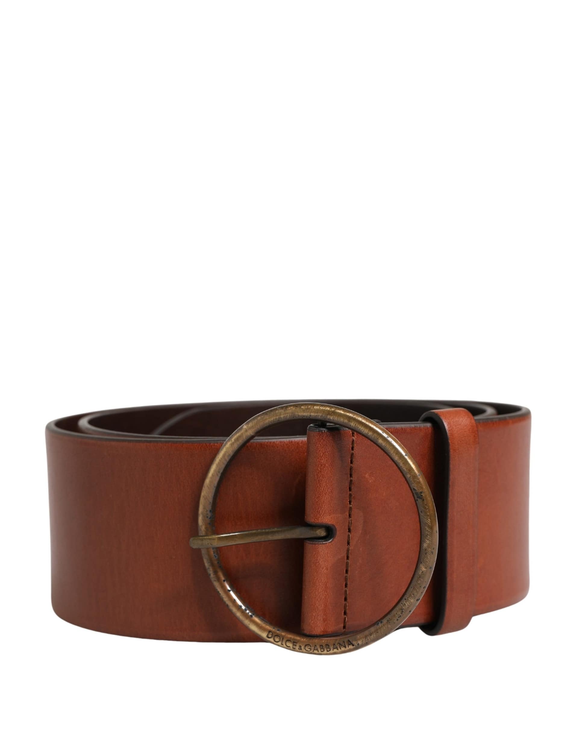 Dolce & Gabbana Men Brown Leather Wide Waist Metal Round Buckle Belt - Image 2