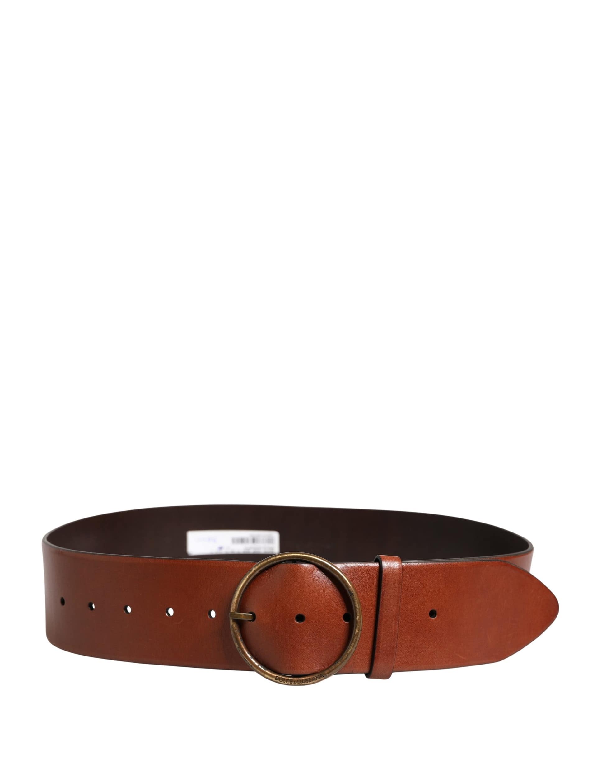 Dolce & Gabbana Men Brown Leather Wide Waist Metal Round Buckle Belt - Image 3
