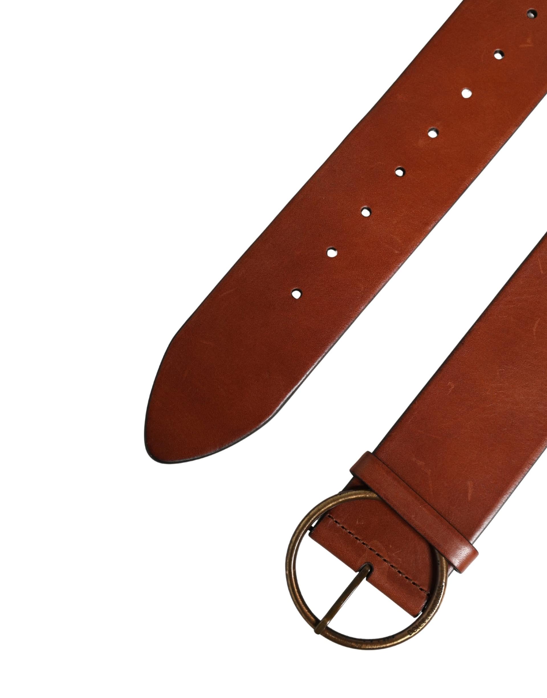 Dolce & Gabbana Men Brown Leather Wide Waist Metal Round Buckle Belt - Image 6