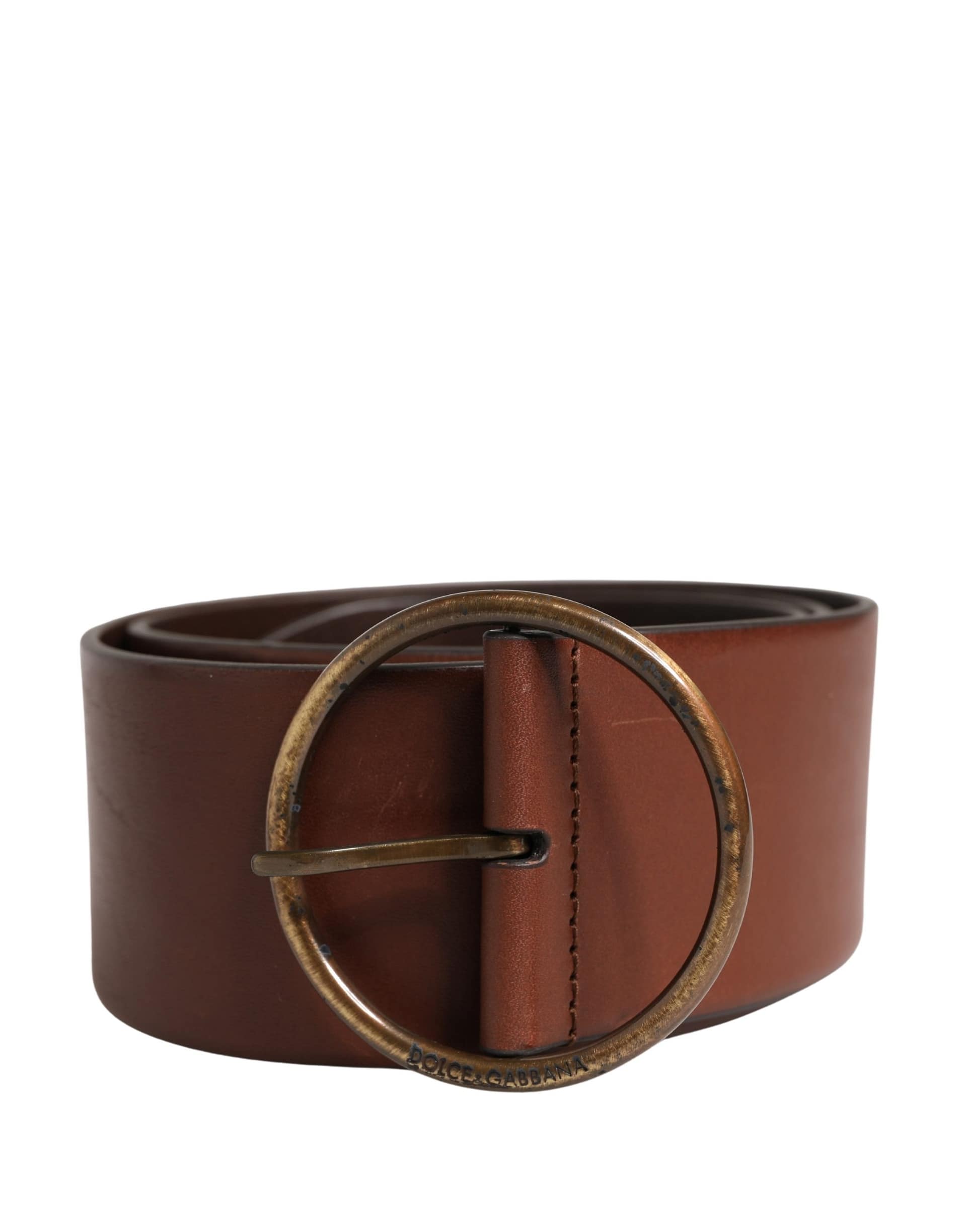 Dolce & Gabbana Brown Leather Wide Waist Metal Round Belt - Image 2