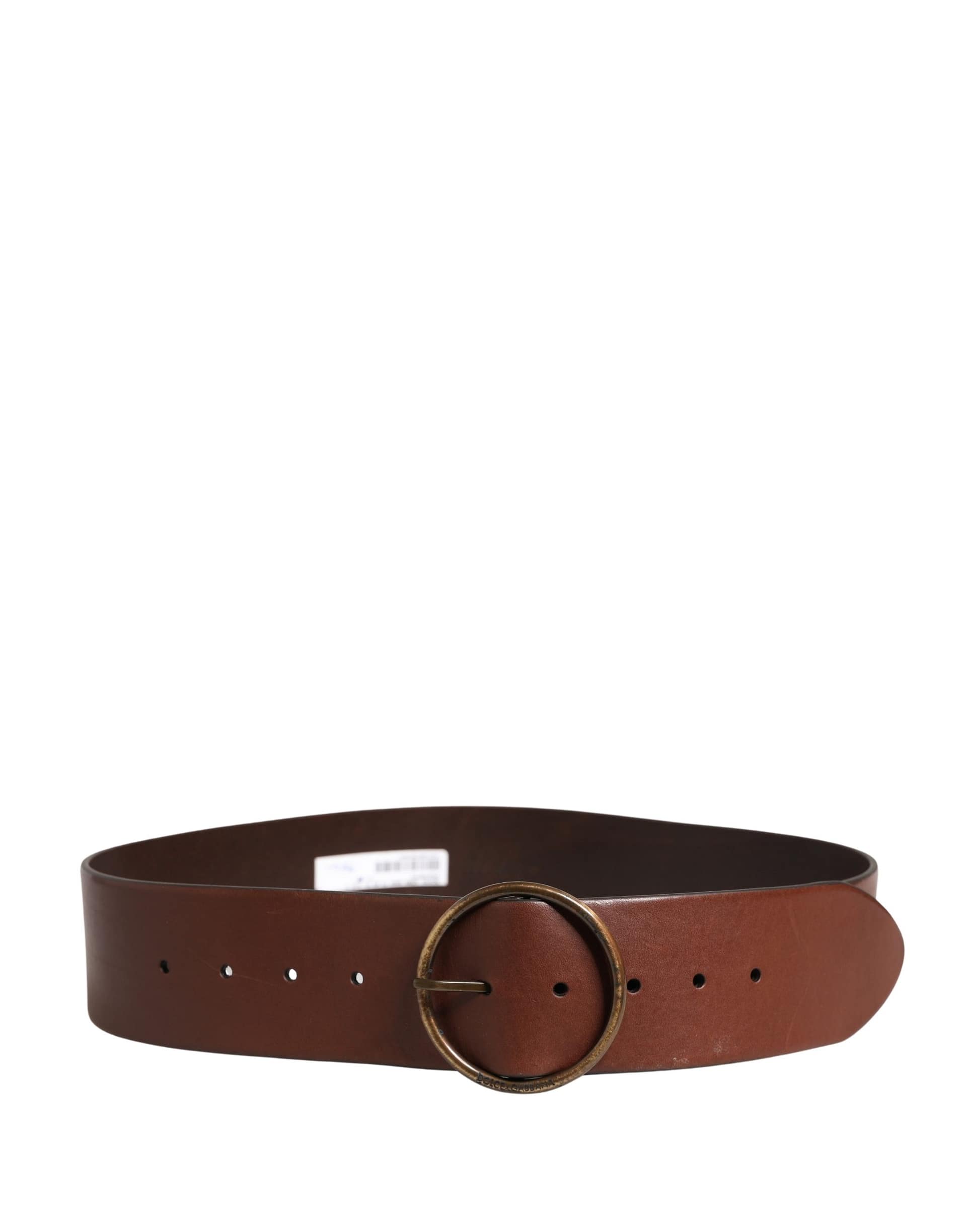 Dolce & Gabbana Brown Leather Wide Waist Metal Round Belt - Image 3