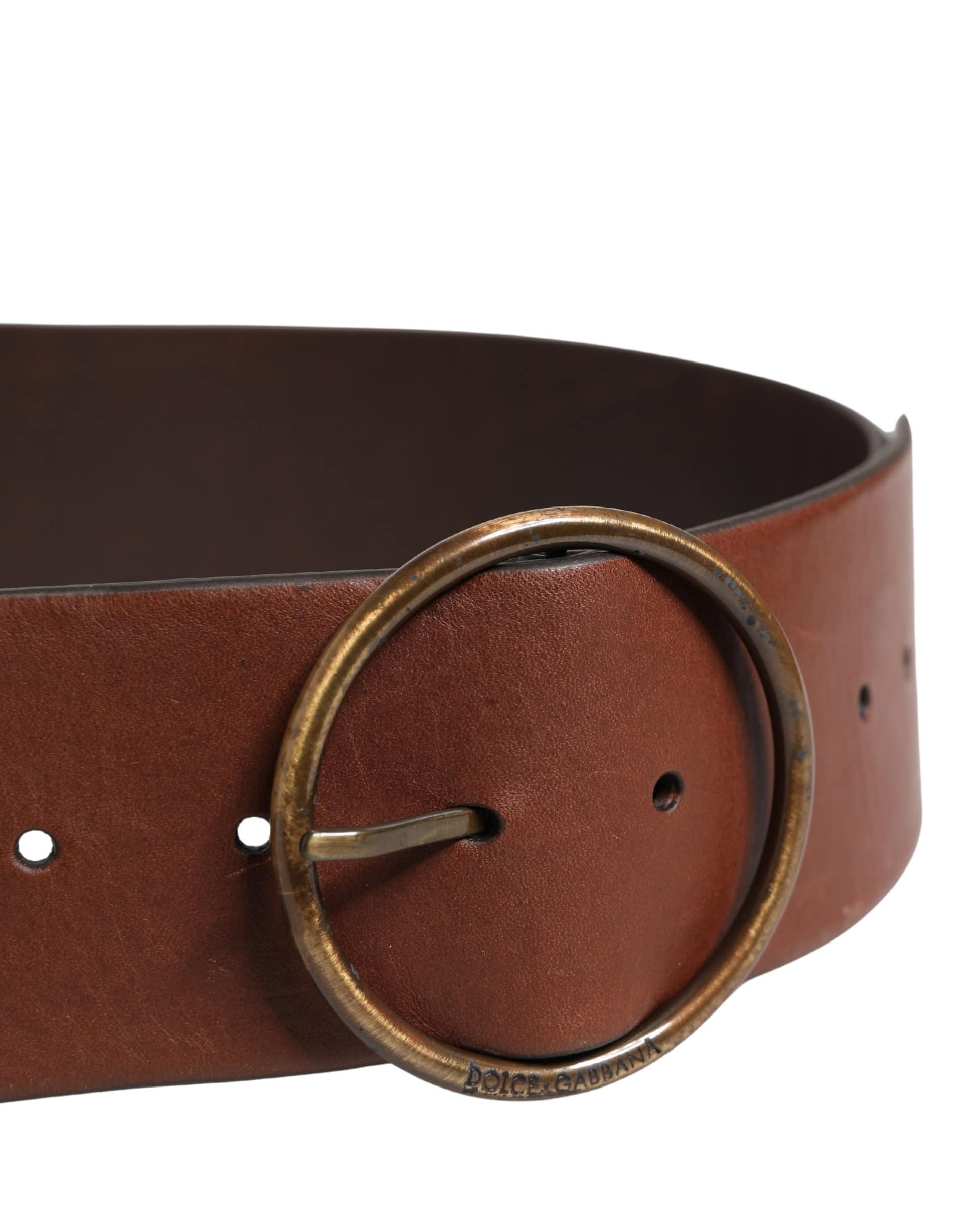 Dolce & Gabbana Brown Leather Wide Waist Metal Round Belt - Image 4