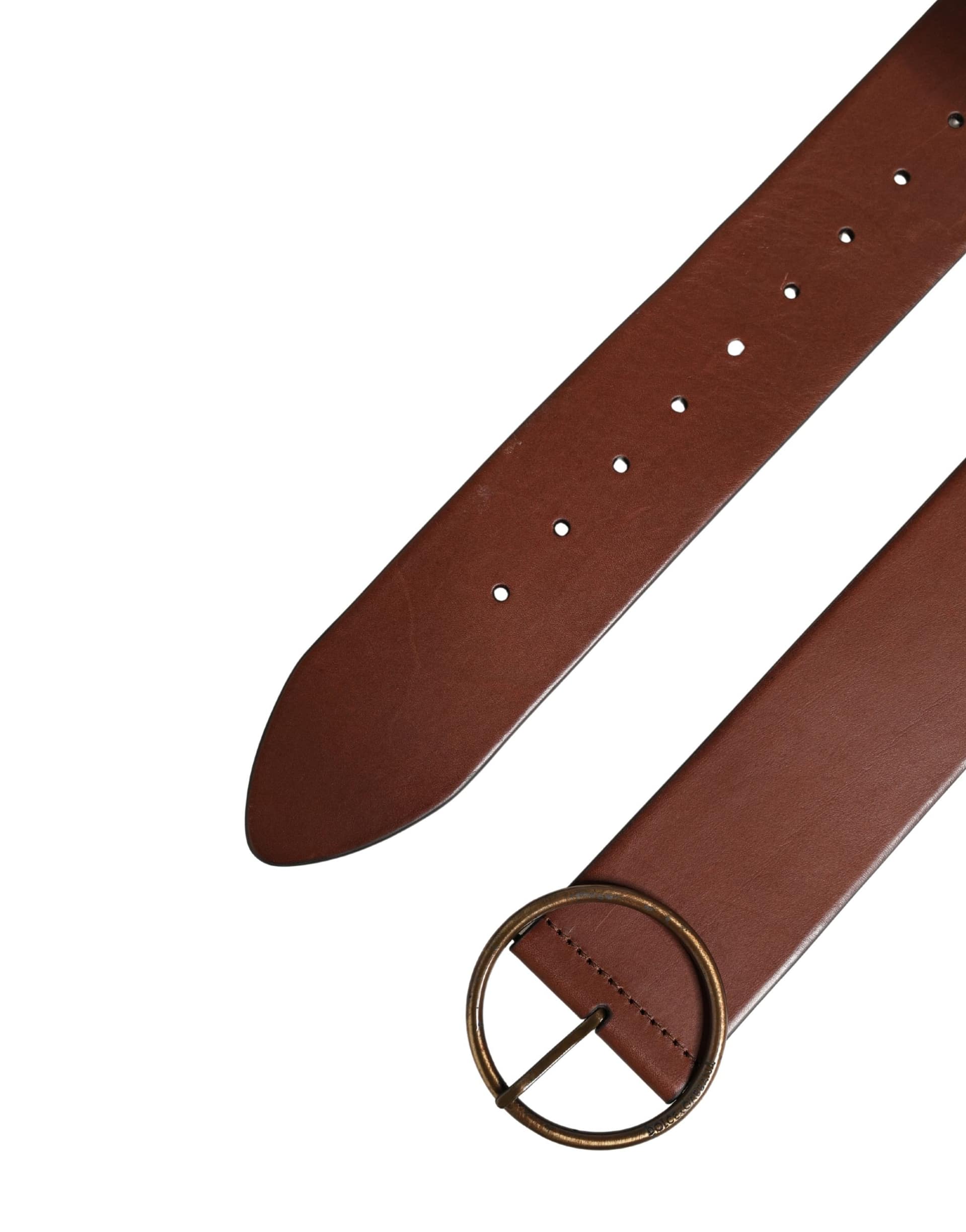 Dolce & Gabbana Brown Leather Wide Waist Metal Round Belt - Image 7