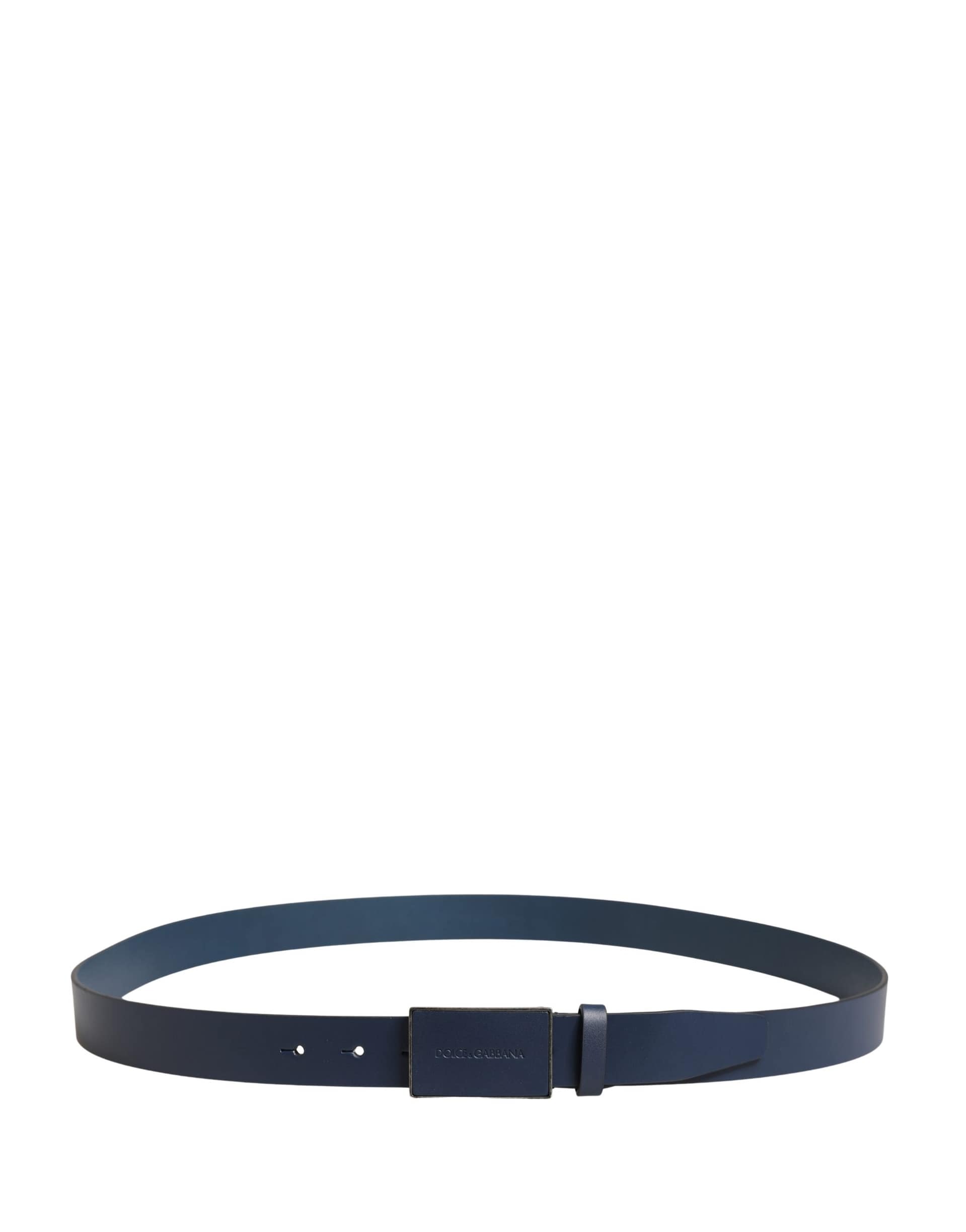 Dolce & Gabbana Men Blue Calf Leather Logo Metal Buckle Belt - Image 3