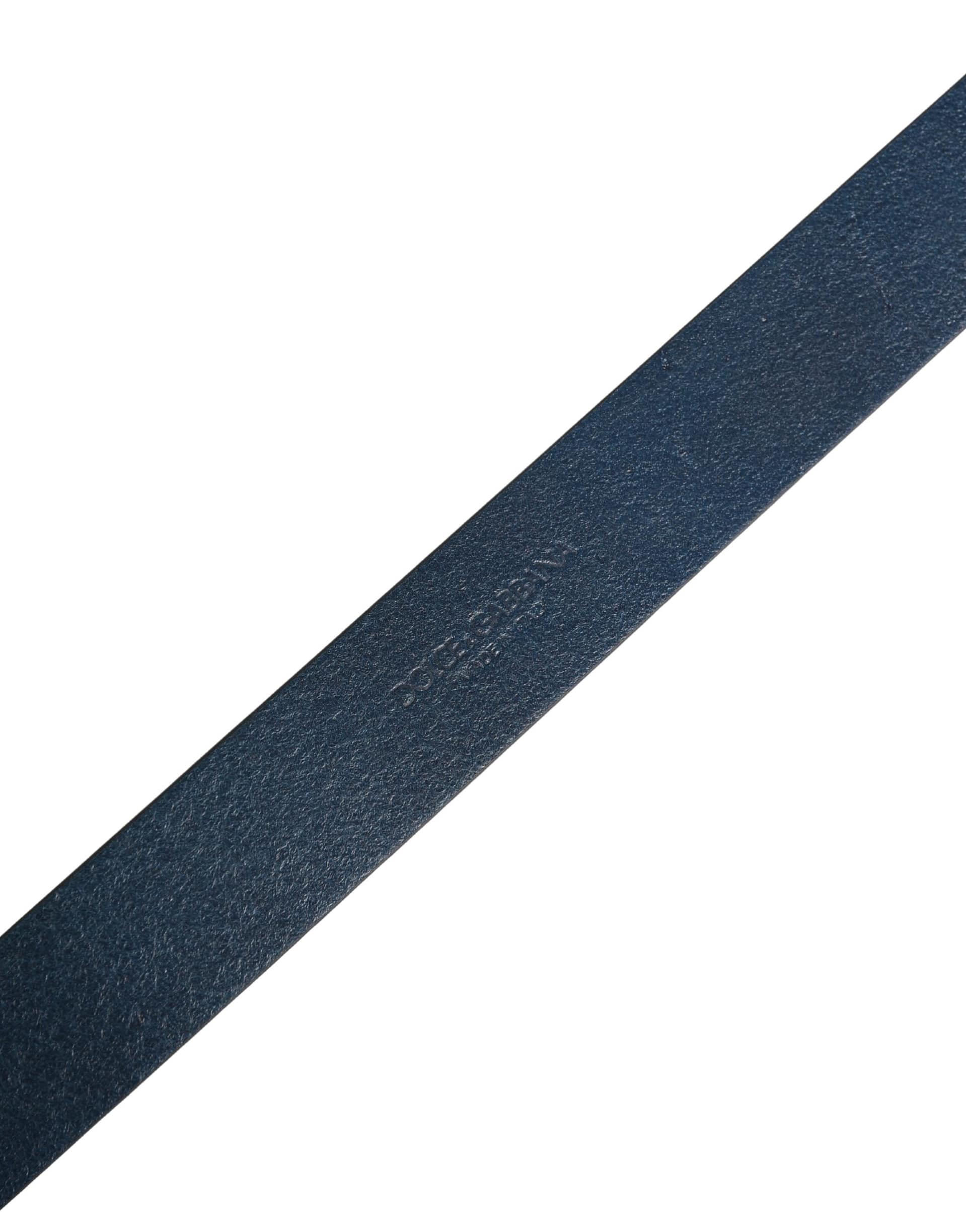 Dolce & Gabbana Men Blue Calf Leather Logo Metal Buckle Belt - Image 6