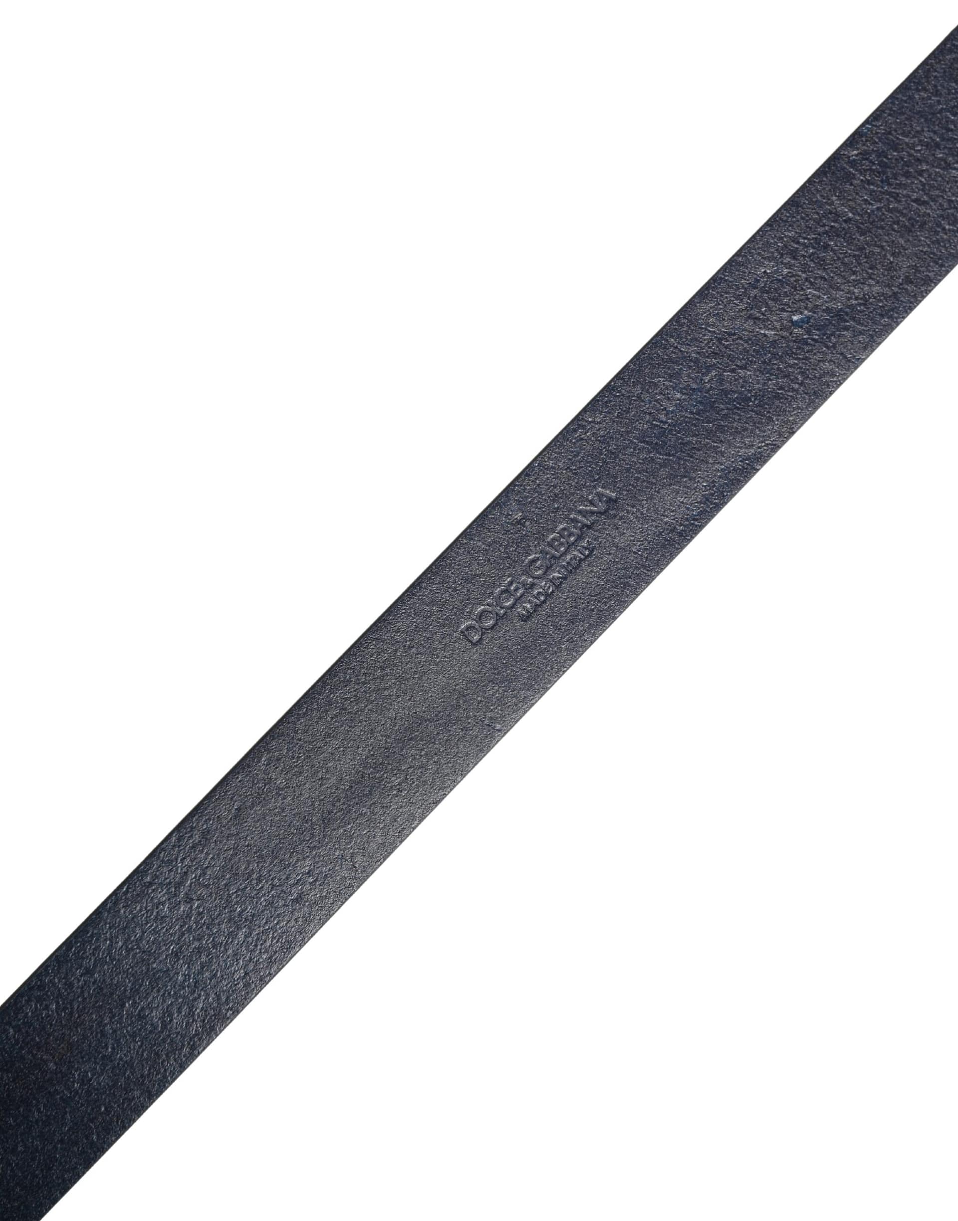 Dolce & Gabbana Men Blue Calf Leather Logo Metal Buckle Belt - Image 8