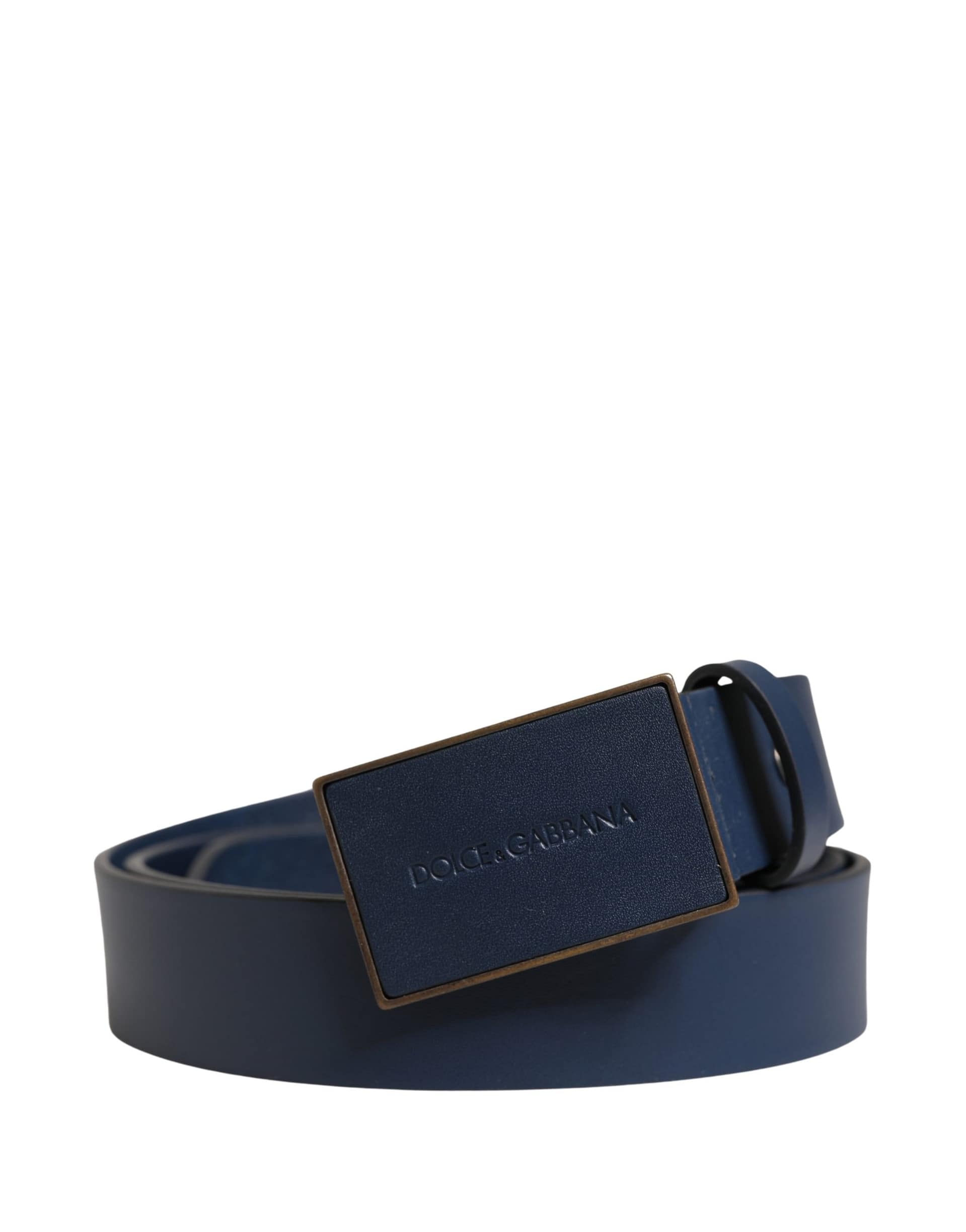 Dolce & Gabbana Men Blue Calf Leather Logo Metal Buckle Belt - Image 2