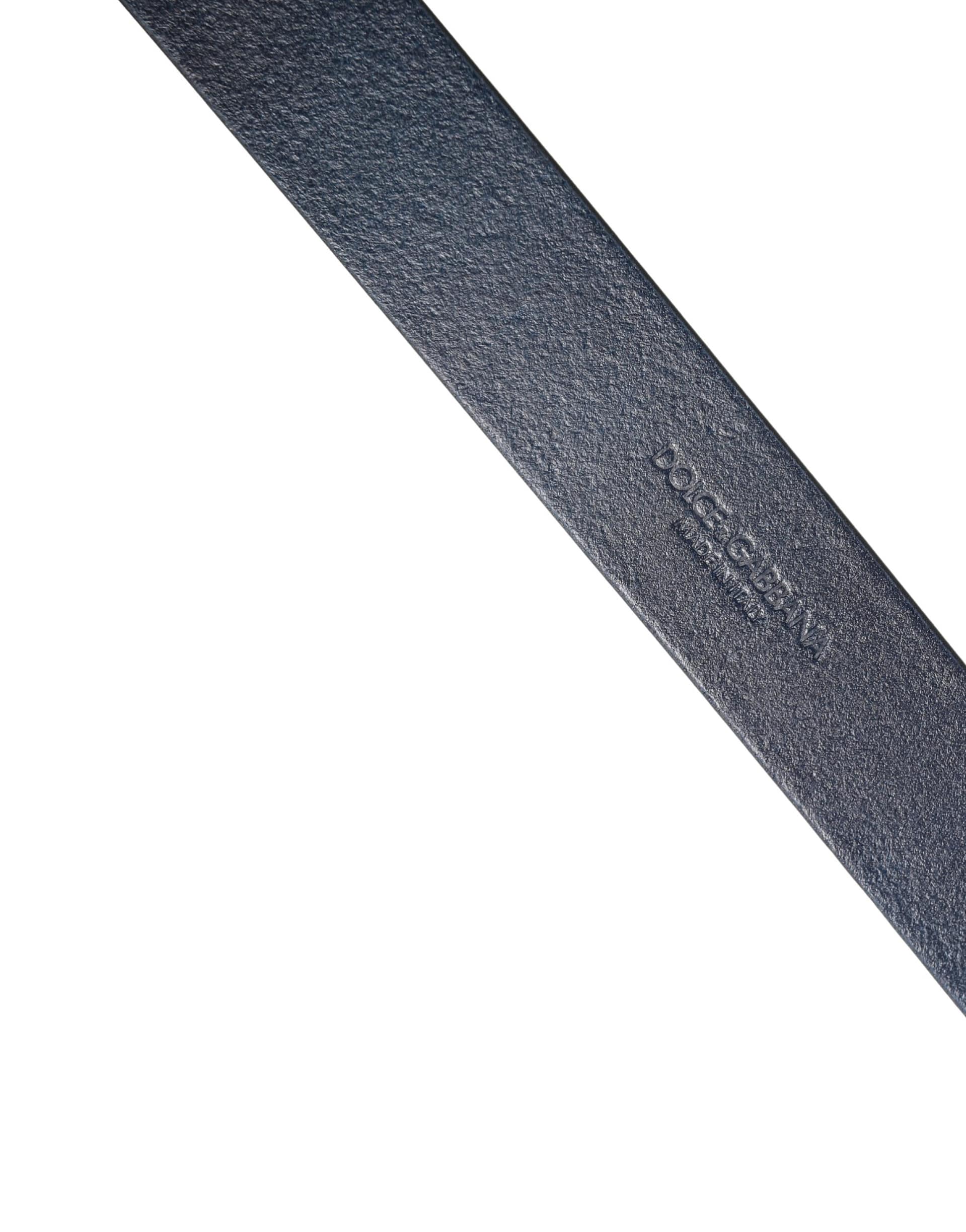 Dolce & Gabbana Men Blue Calf Leather Logo Metal Buckle Belt - Image 5